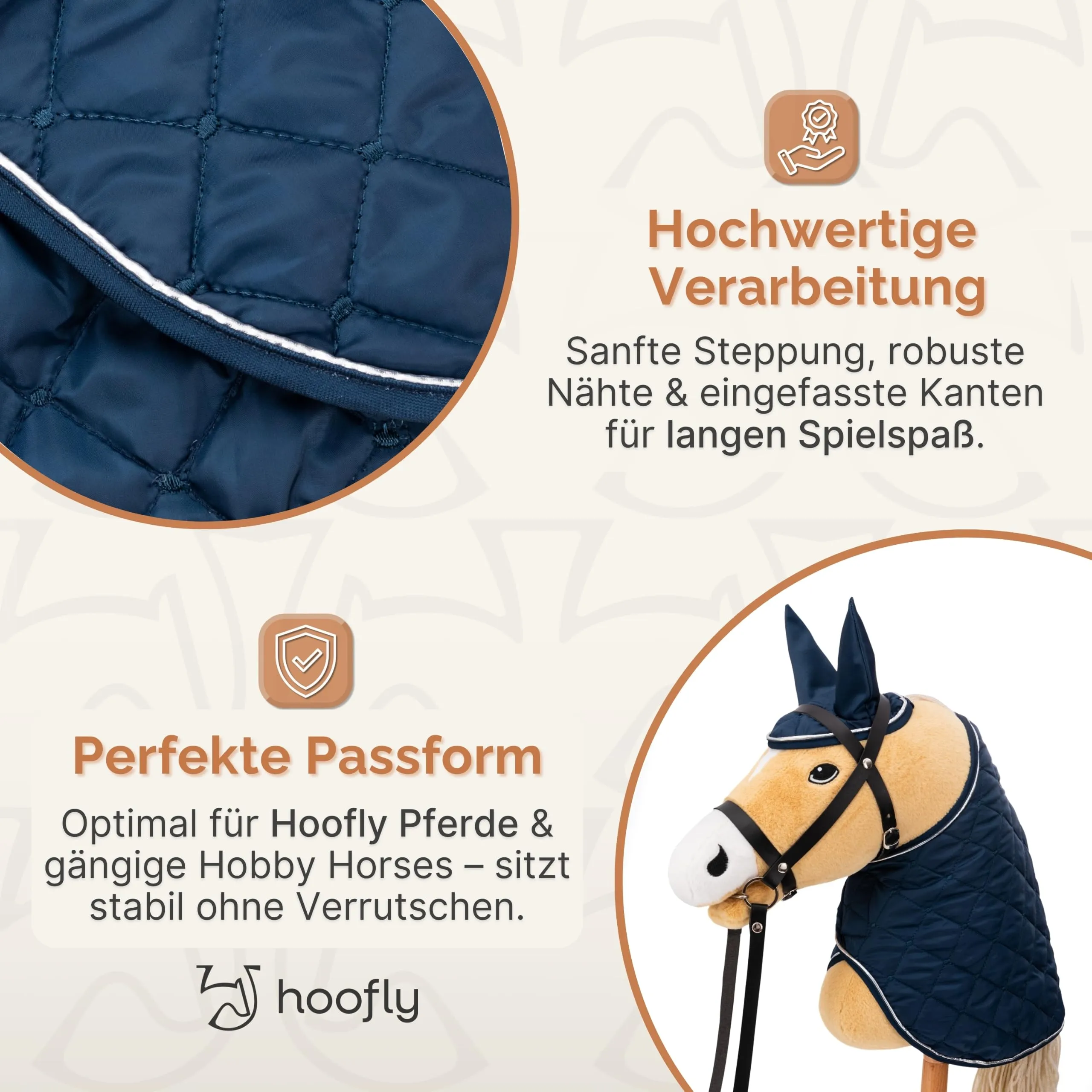 Hoofly Hobby Horse Set di accessori – Coperta e cuffia per mosche in blu per hobby Horses [certificato TÜV] – Attrezzatura di alta qualità nel set – Ideale per giochi e allenamento - immagine 4