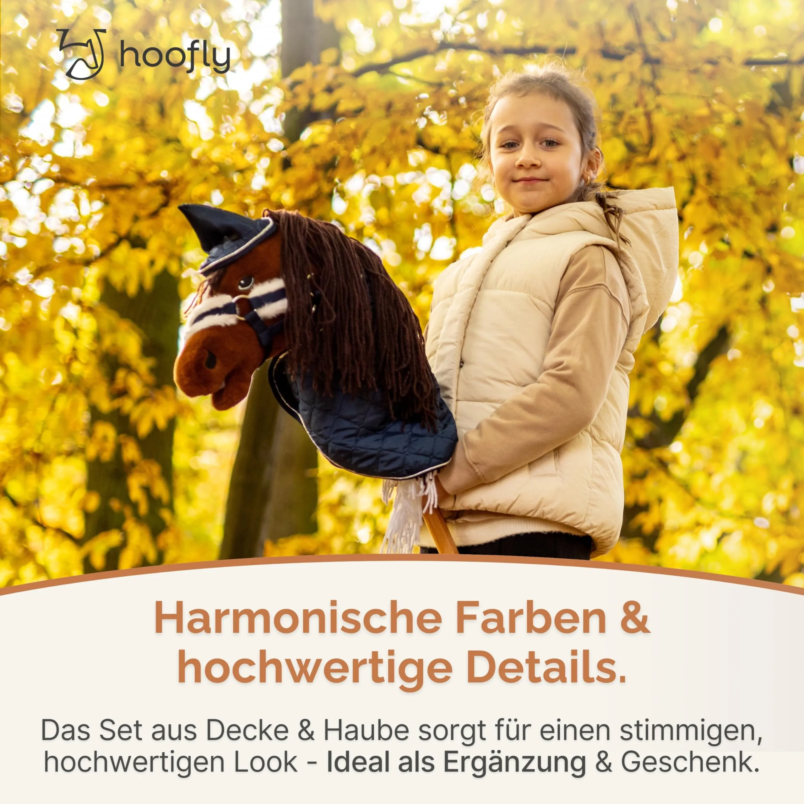 Hoofly Hobby Horse Set di accessori – Coperta e cuffia per mosche in blu per hobby Horses [certificato TÜV] – Attrezzatura di alta qualità nel set – Ideale per giochi e allenamento - immagine 5