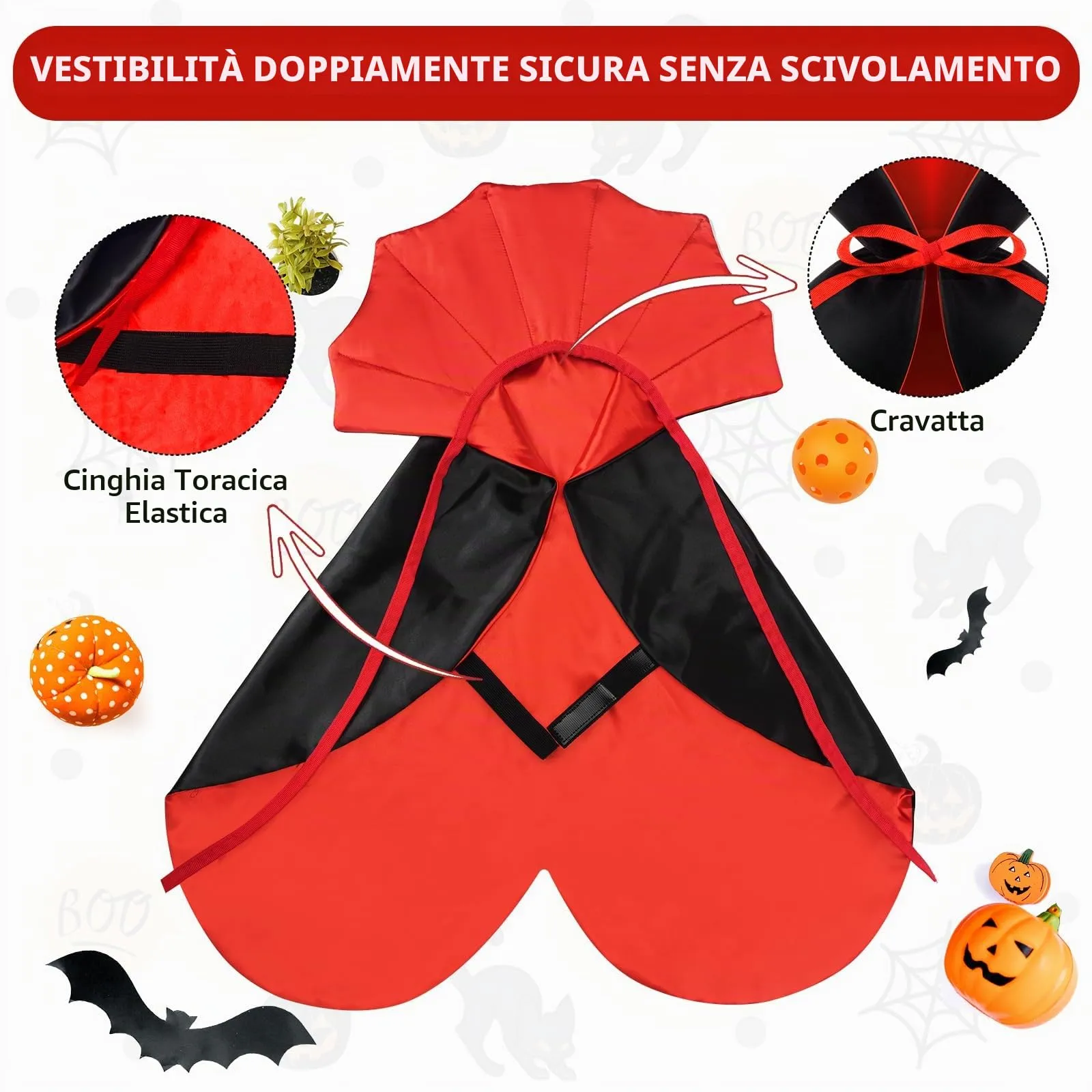 HSSPYY Mantello per cani, costumi di Halloween per cani di taglia grande, media e piccola, costume da vampiro per cuccioli, mantello per gatti, feste cosplay, rosso e nero - immagine 3