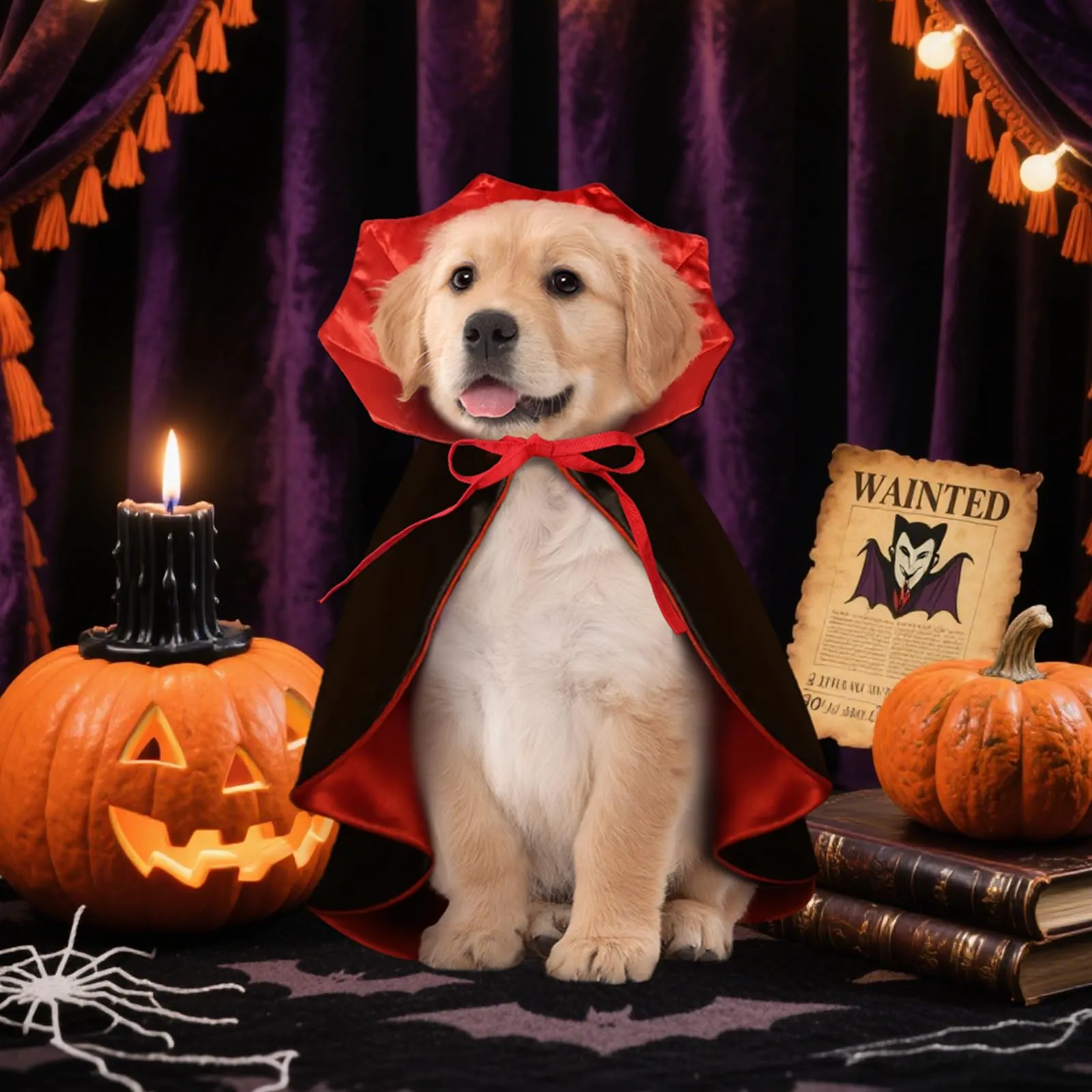 HSSPYY Mantello per cani, costumi di Halloween per cani di taglia grande, media e piccola, costume da vampiro per cuccioli, mantello per gatti, feste cosplay, rosso e nero - immagine 5