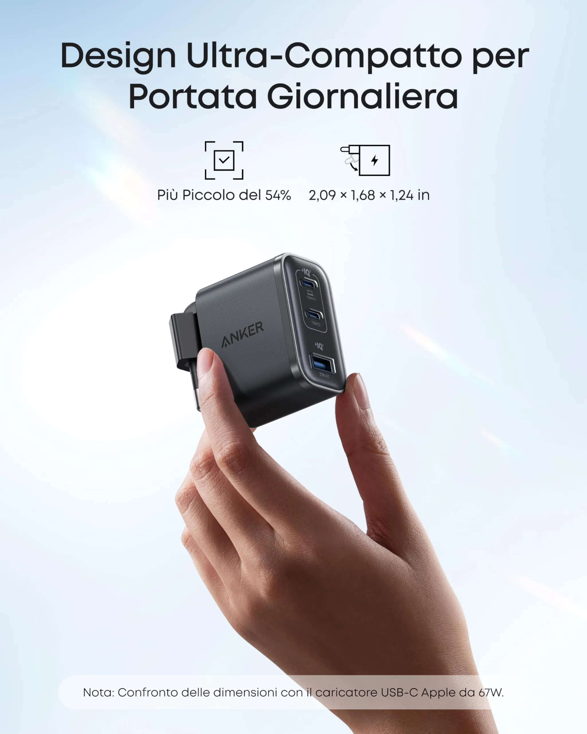Anker alimentatore USB C 70W 3 porte PIQ 3.0 per MacBook e iPhone - immagine 3