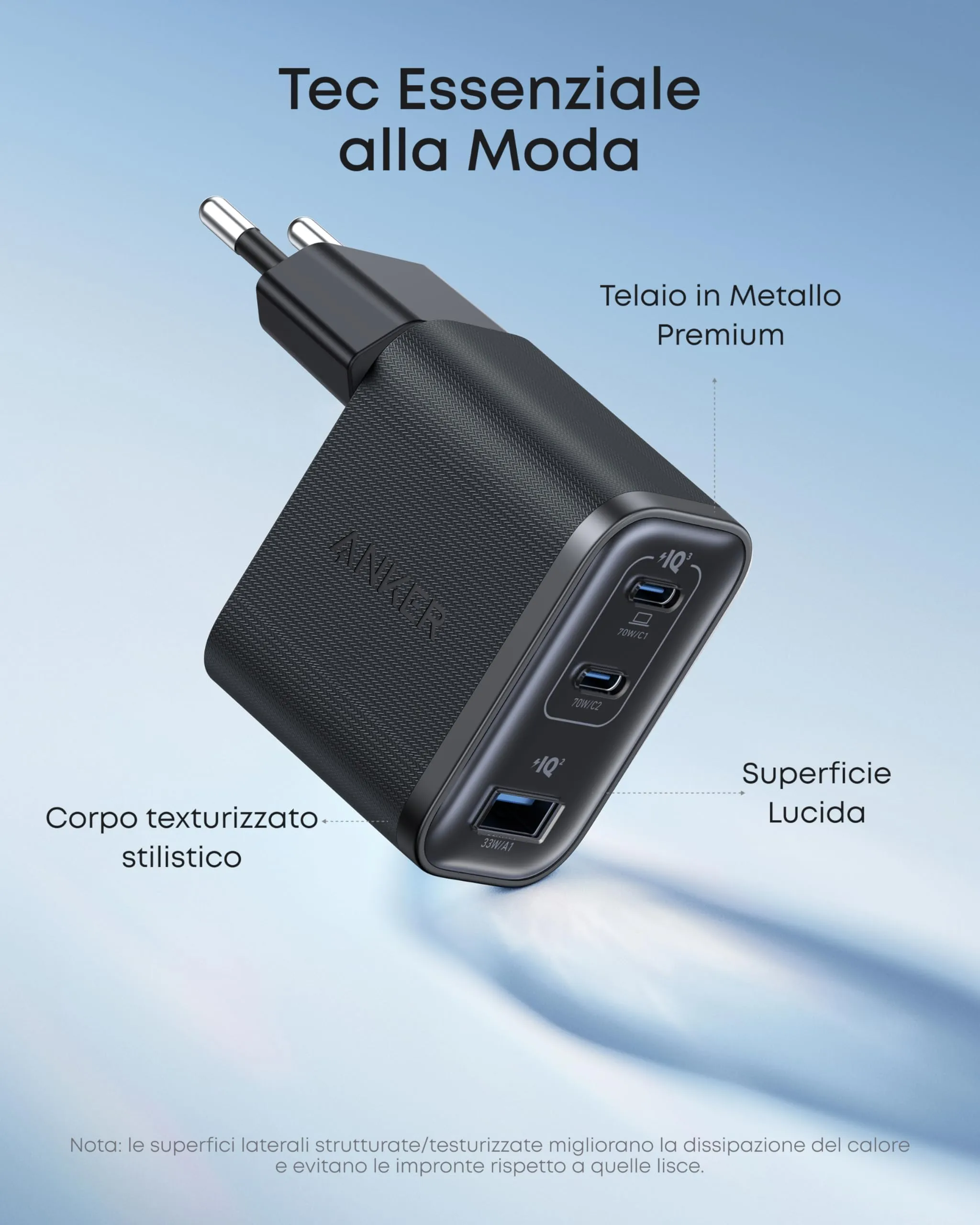 Anker alimentatore USB C 70W 3 porte PIQ 3.0 per MacBook e iPhone - immagine 5