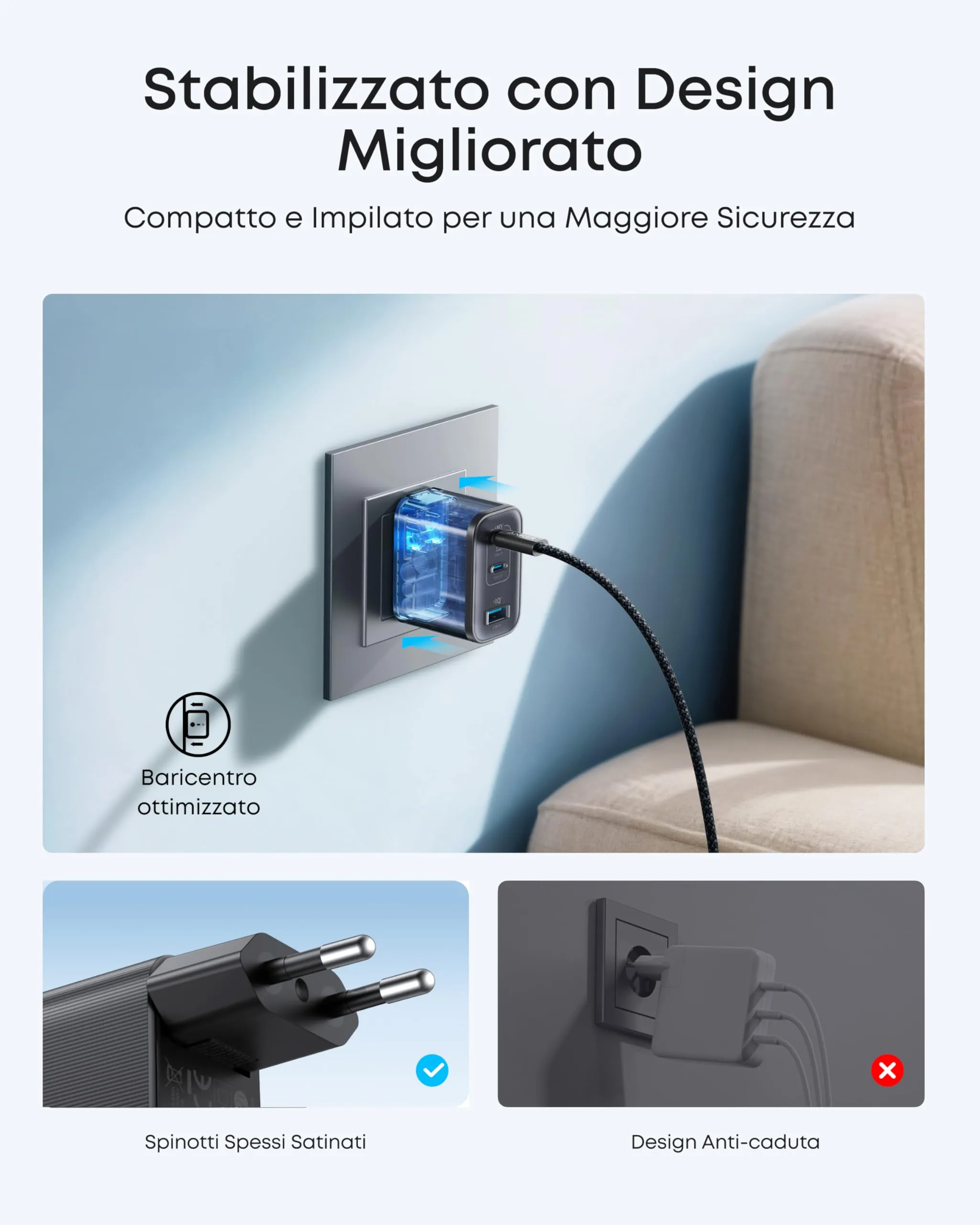 Anker alimentatore USB C 70W 3 porte PIQ 3.0 per MacBook e iPhone - immagine 6