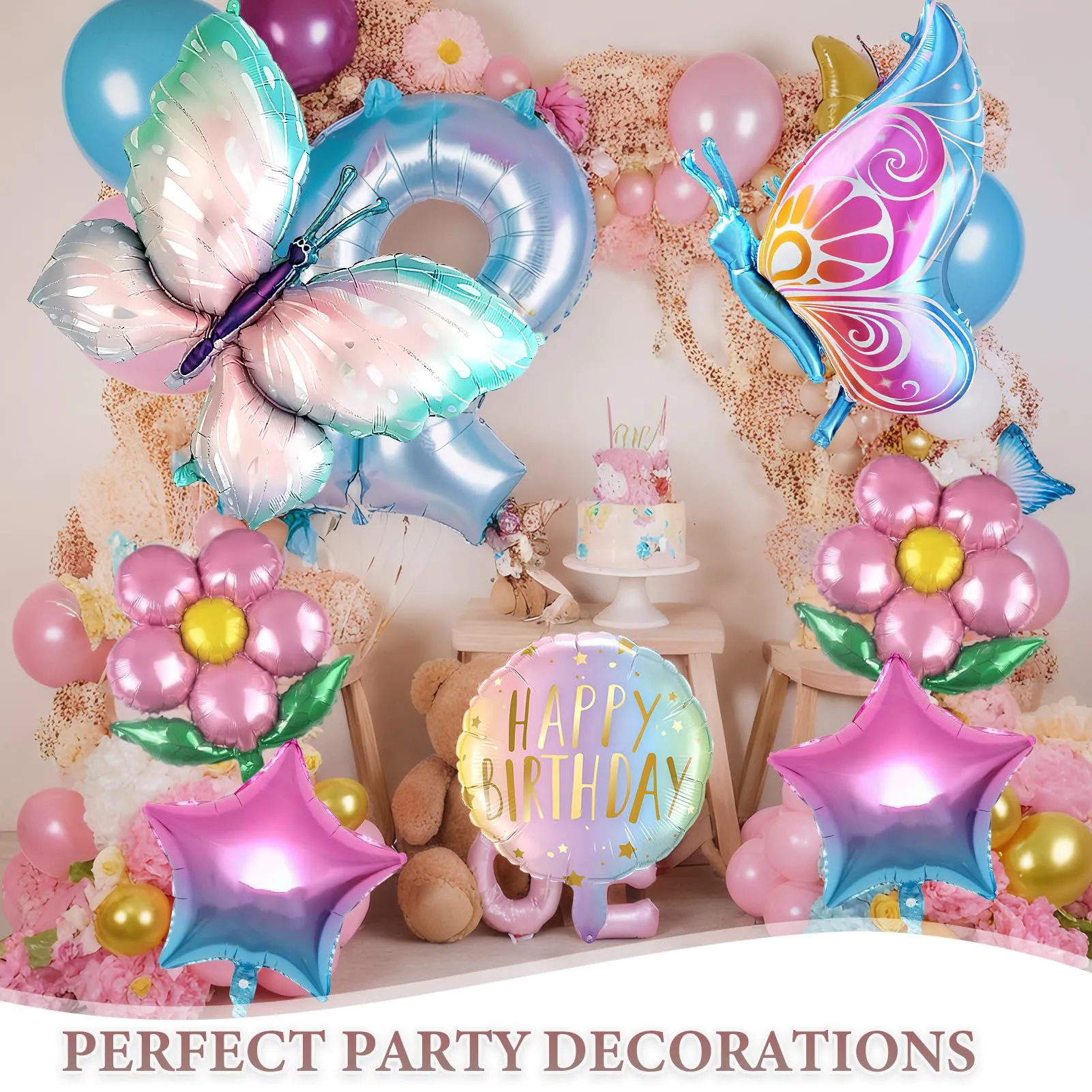 7 Pezzi Palloncini Farfalle CompLeanno, Palloncini Fiori e Farfalle - immagine 5