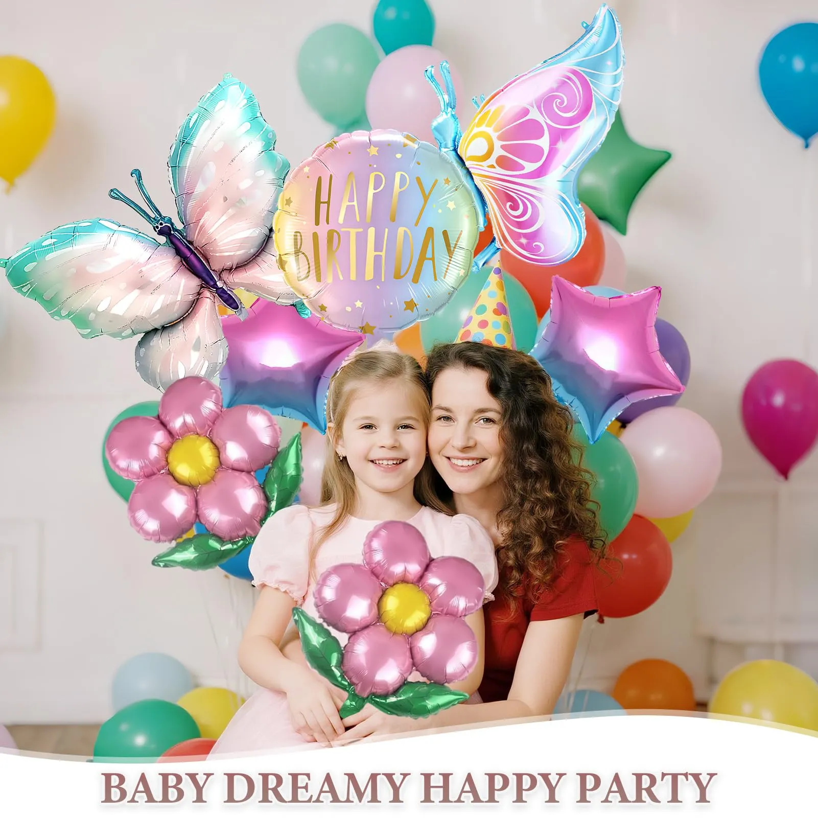 7 Pezzi Palloncini Farfalle CompLeanno, Palloncini Fiori e Farfalle - immagine 6