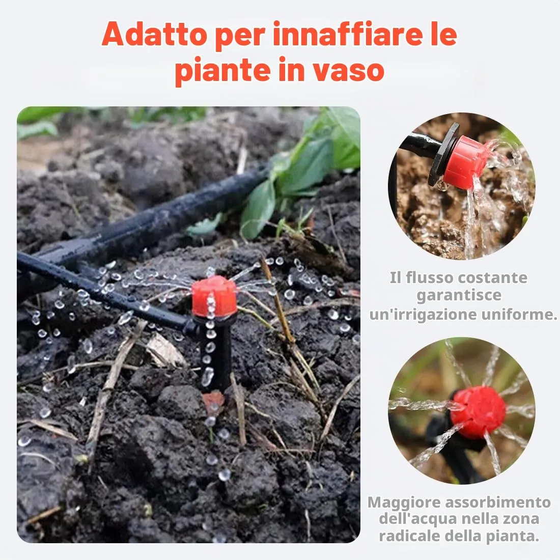 WUSJCOF Set Irrigazione Goccia Automatica, 100 pcs, Micro Gocciolatori, Ancoraggi per Tubo da Giardino, Sistema Regolabile, Kit Giardino, Micro Sistema di Irrigazione per Prato e Giardino - immagine 4