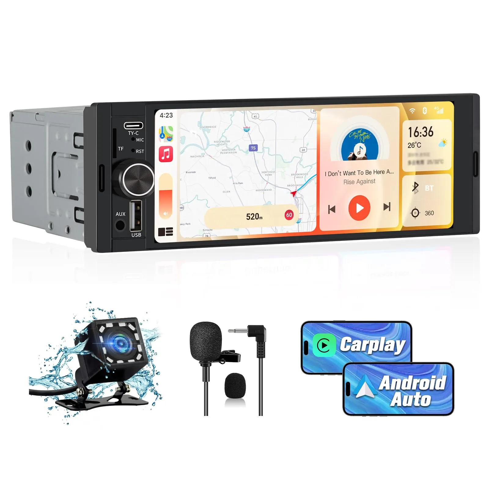 AWESAFE Autoradio 1 DIN con Schermo Inclusa la Telecamera posteriore - immagine 1