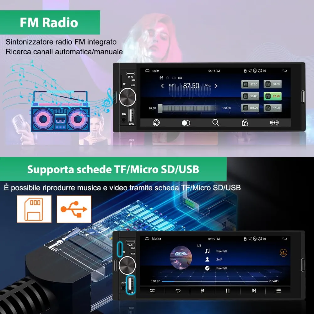 AWESAFE Autoradio 1 DIN con Schermo Inclusa la Telecamera posteriore - immagine 4