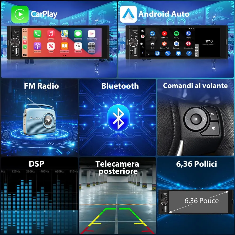 AWESAFE Autoradio 1 DIN con Schermo Inclusa la Telecamera posteriore - immagine 6