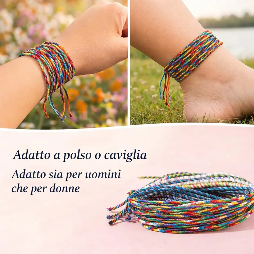 Suyamir Braccialetti Brasiliani dell’Amicizia e della Fortuna – 100 Pezzi Set Multicolore Intrecciati Portafortuna Estivi Mare Festa Regalo Unisex per Bambini e Adulti - immagine 5
