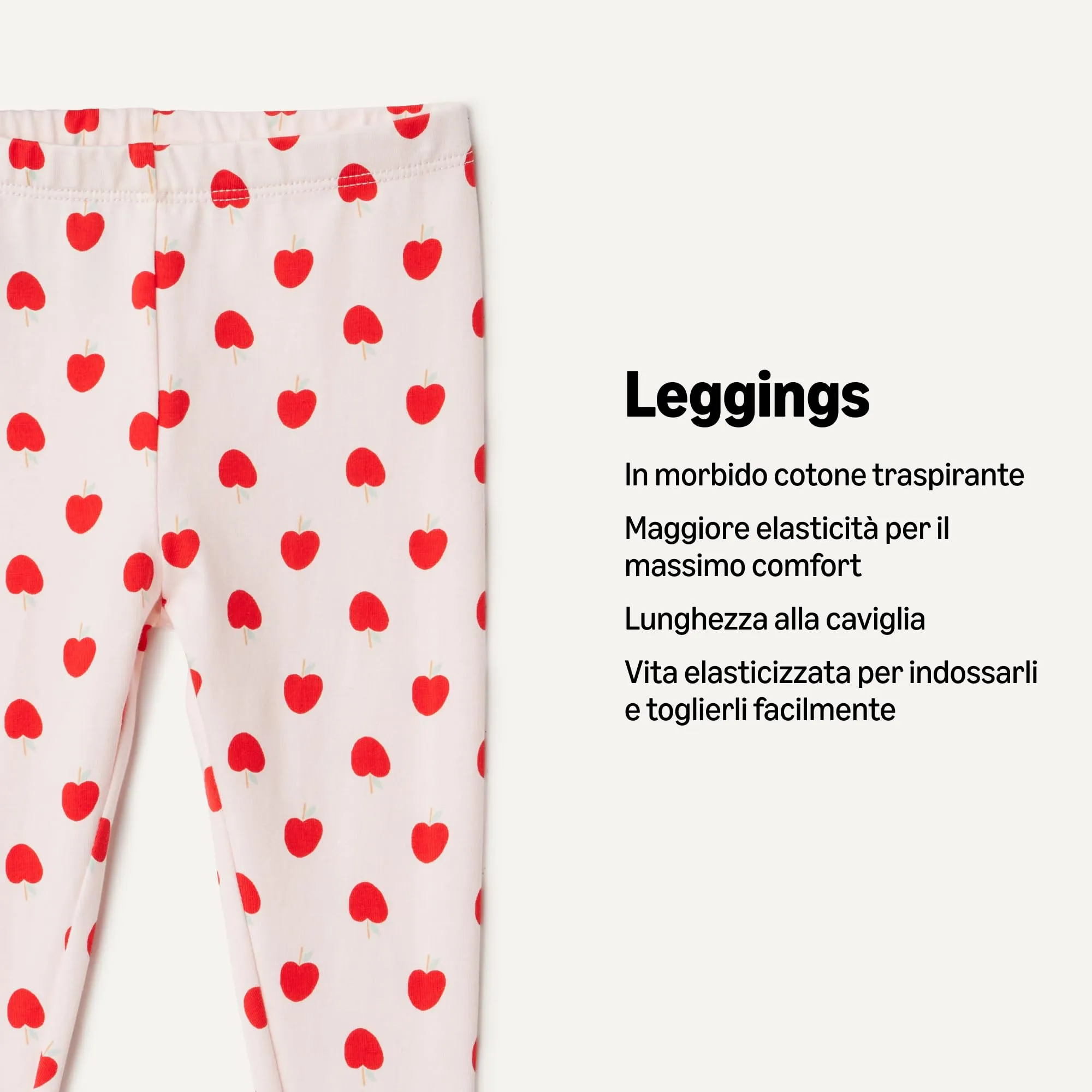 Amazon Essentials x Sofia Grainge Leggings alla Caviglia Traspiranti in Cotone Unisex - Bambini e ragazzi, Confezione da 3, Avorio/Mela Cuori/Rosso, 3 anni - immagine 2