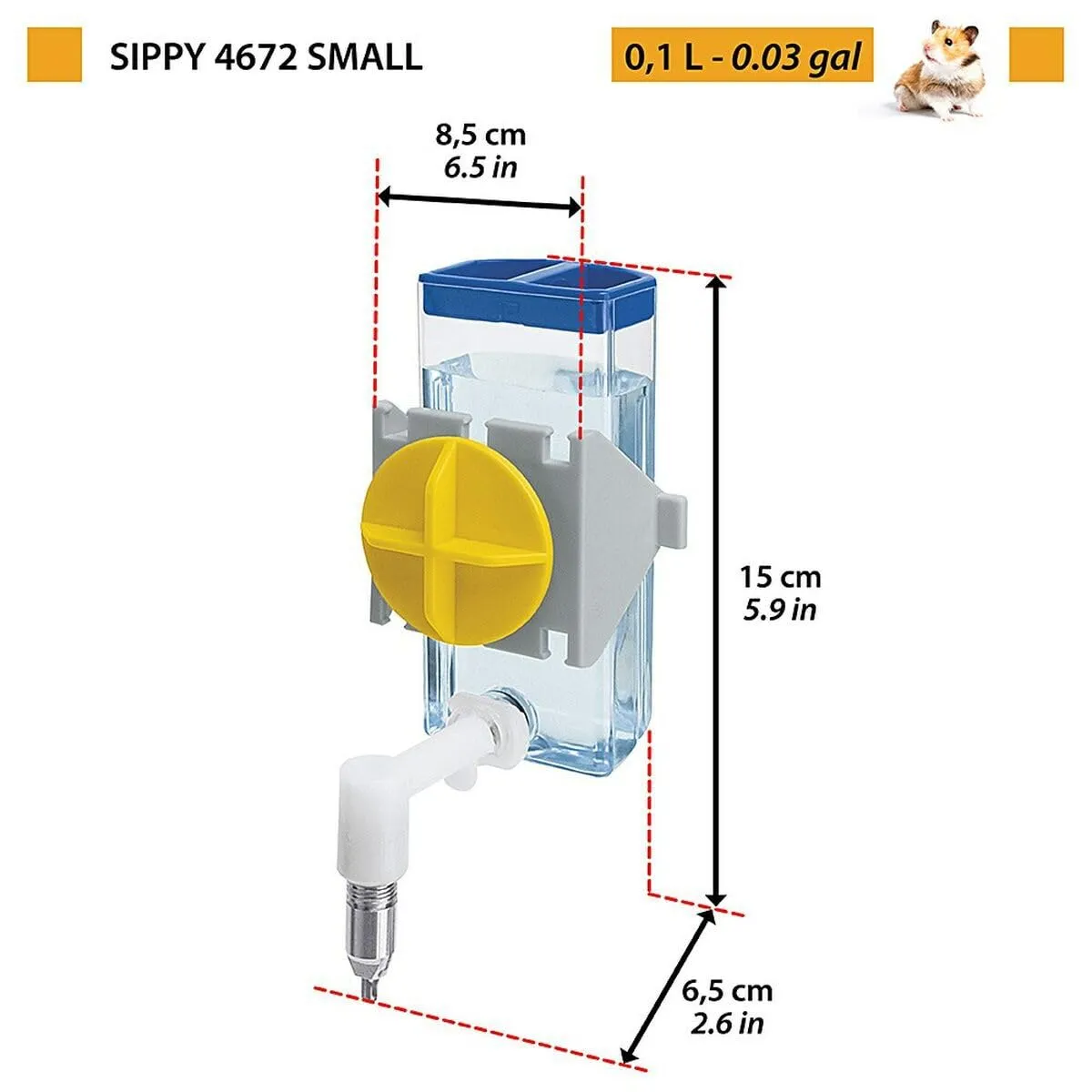 Ferplast Beverino per Criceti, Topolini e Gerbilli SIPPY S, Bottiglia per l'Acqua Capacità 100 cc, Sistema di fissaggio su rete metallica o superfici lisce 8,5 x 6,5 x h 15 cm - 0,1 L - immagine 2