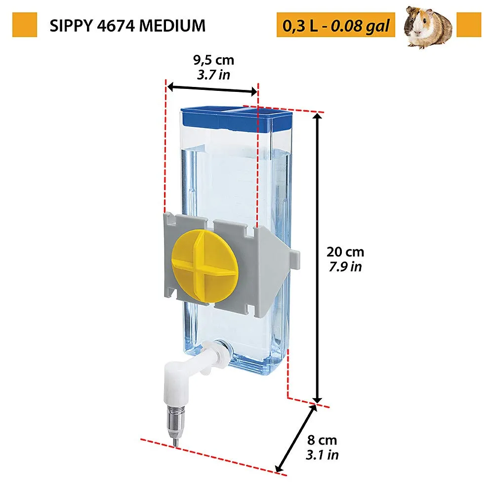 Ferplast Beverino per Porcellini d'India SIPPY M, Bottiglia per l'Acqua Capacità 300 cc, Sistema di fissaggio su rete metallica o superfici lisce 9,5 x 8 x h 20 cm - 0,3 L - immagine 3