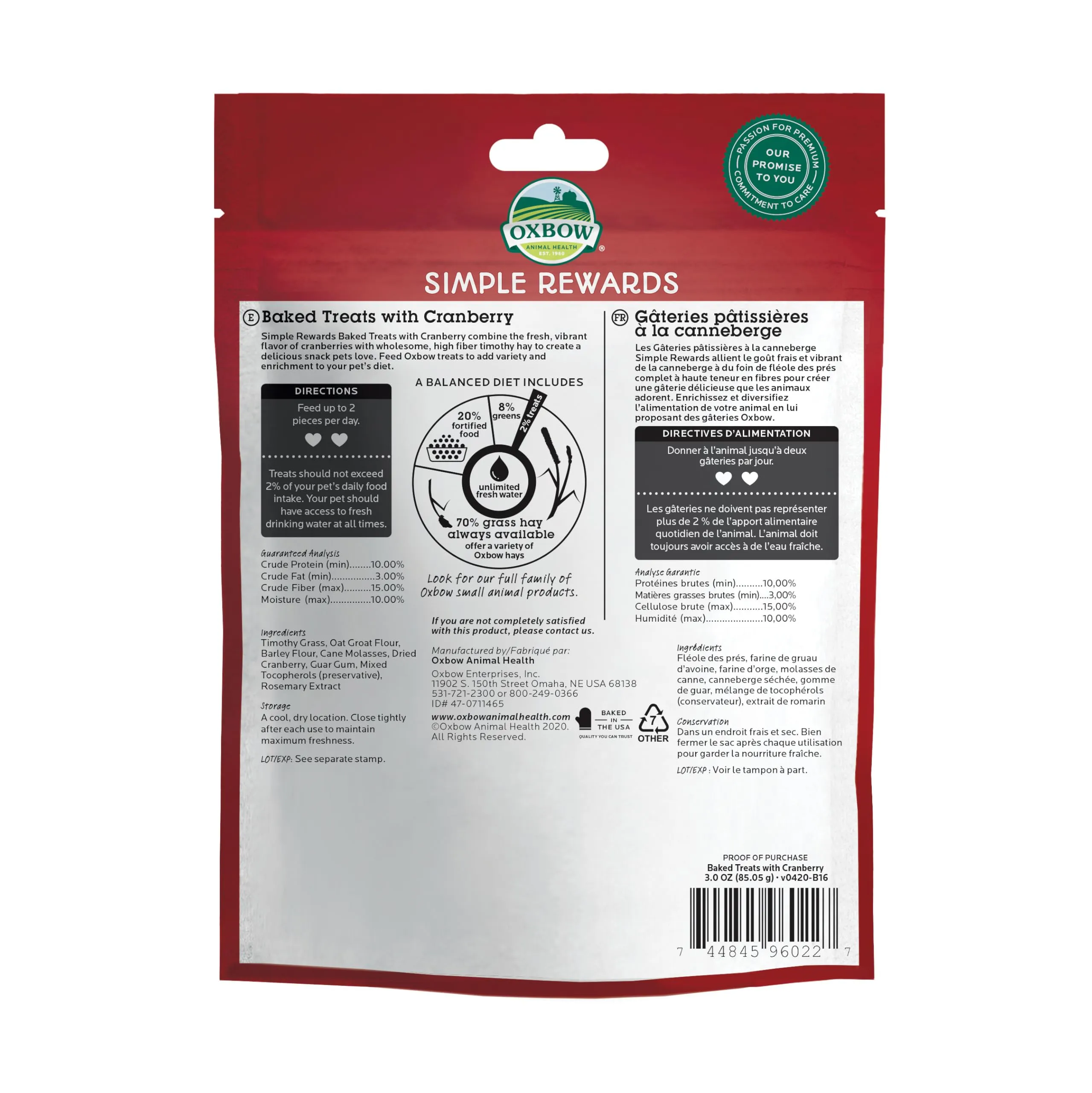 Oxbow -Simple Rewards - Snack al mirtillo rosso cotti al forno per piccoli animali (60g) (Può variare) - immagine 2