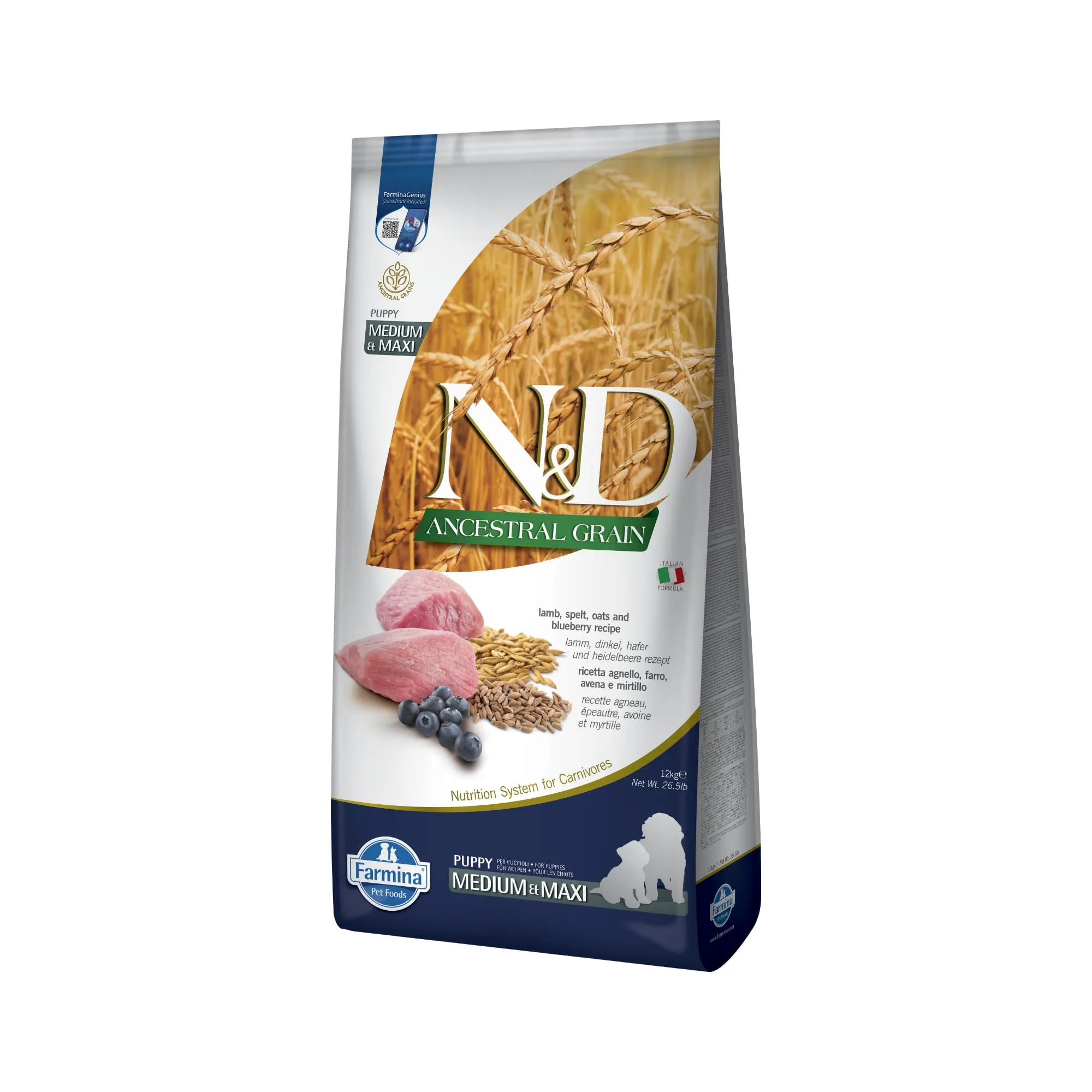 Farmina N/D Low Grain Puppy Lamb and Blueberry Medium/Maxi 12 kilograms - immagine 1