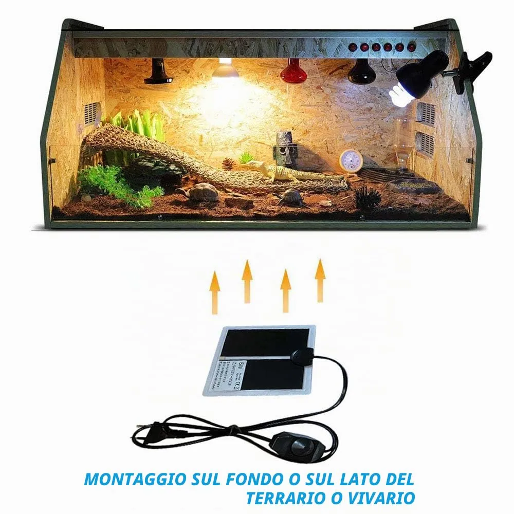 PeSandy Tappetino Riscaldanti Rettili Regolabile, 15x14CM Termoforo Non Adesivo per Tartaruga Serpenti Lucertola Geco Granchio Eremita Anfibi - Tappetini Riscaldanti Rimovibile sotto Il Serbatoio - immagine 2