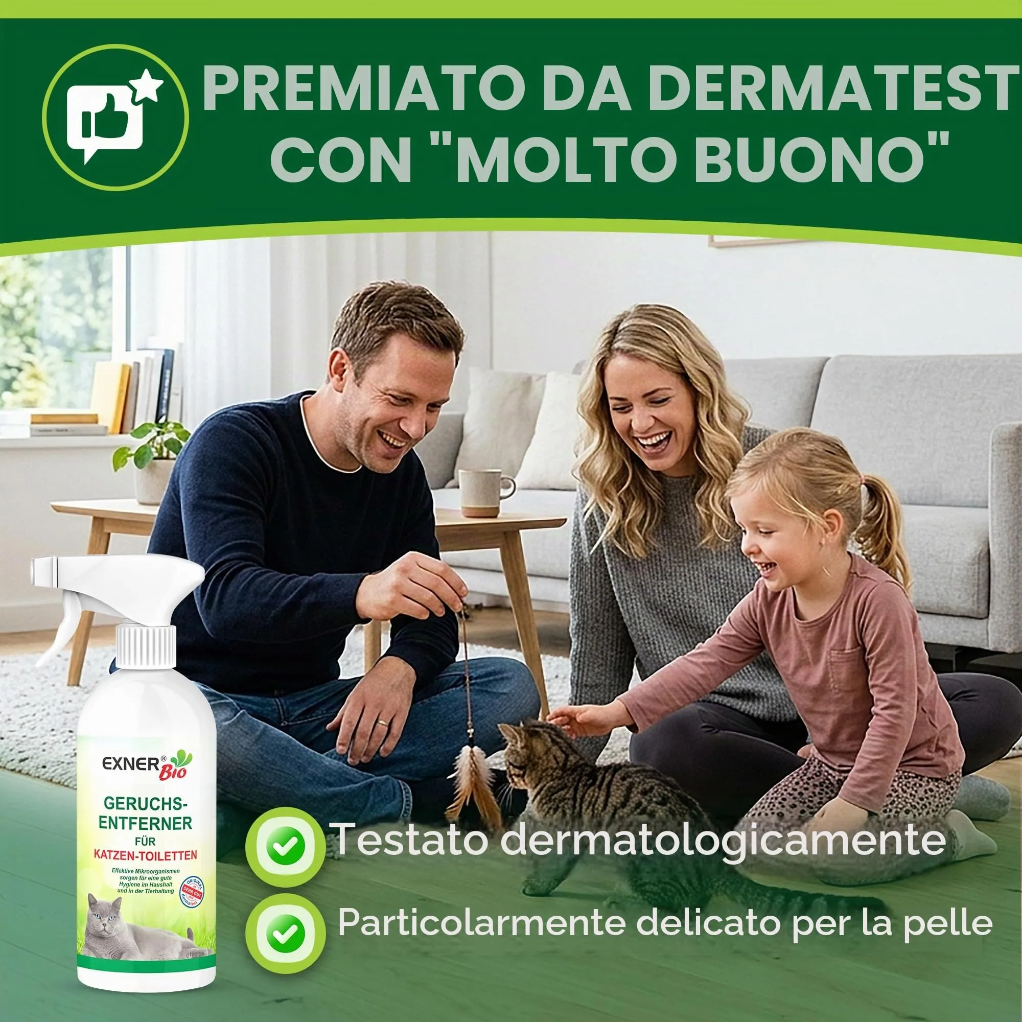 Exner Bio Detergente enzimatico per lettiera per gatti, elimina odori e neutralizzatore di odori contro urina di gatto, escrementi di gatti e odori, con microrganismi efficaci per una rimozione - immagine 2