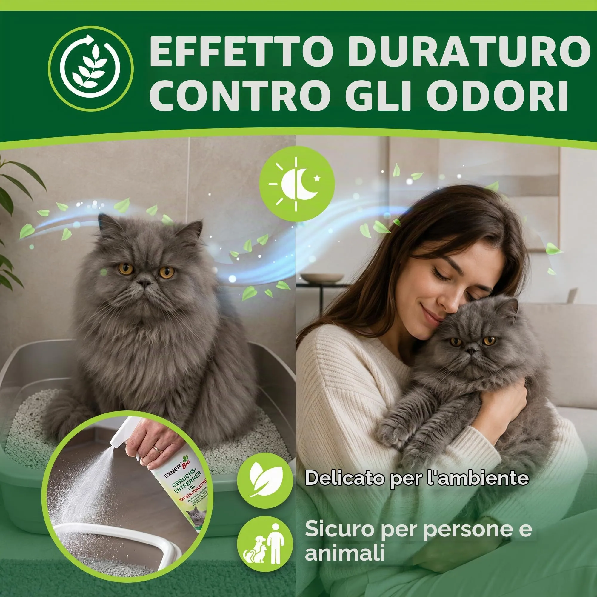 Exner Bio Detergente enzimatico per lettiera per gatti, elimina odori e neutralizzatore di odori contro urina di gatto, escrementi di gatti e odori, con microrganismi efficaci per una rimozione - immagine 4