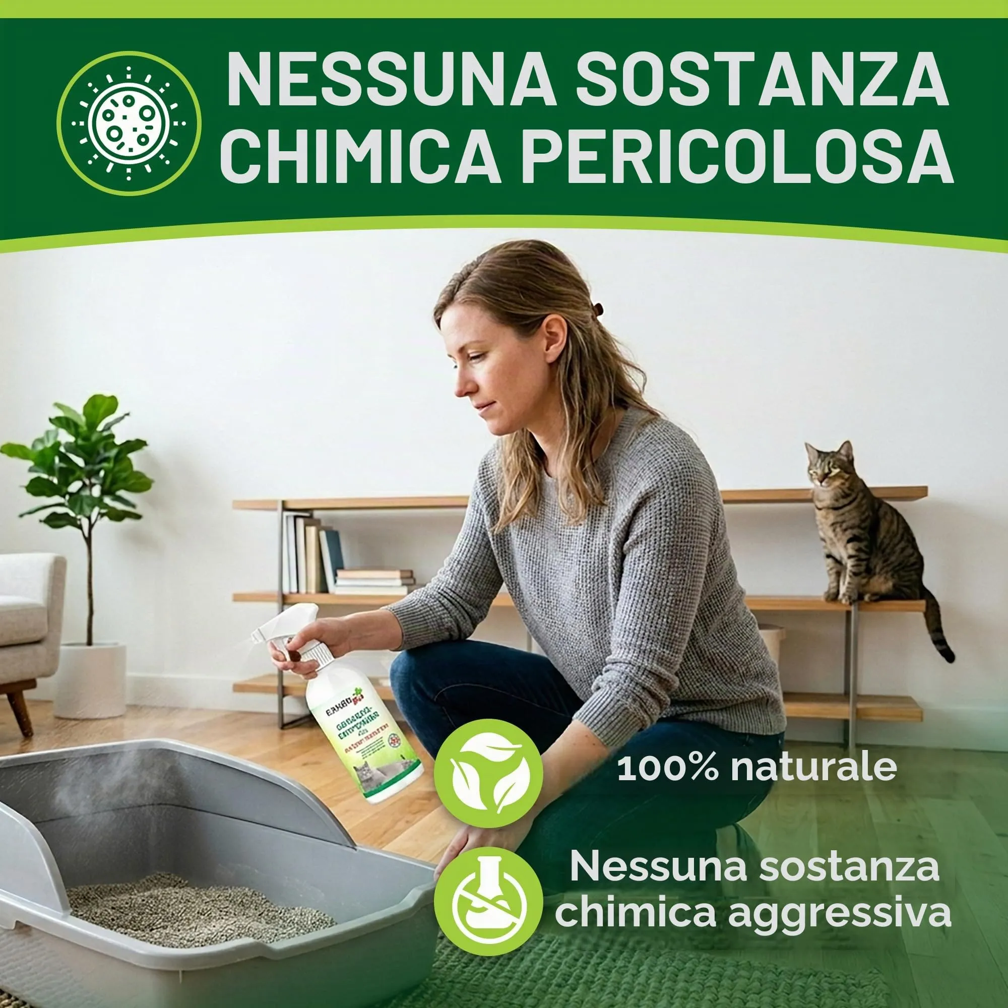 Exner Bio Detergente enzimatico per lettiera per gatti, elimina odori e neutralizzatore di odori contro urina di gatto, escrementi di gatti e odori, con microrganismi efficaci per una rimozione - immagine 6