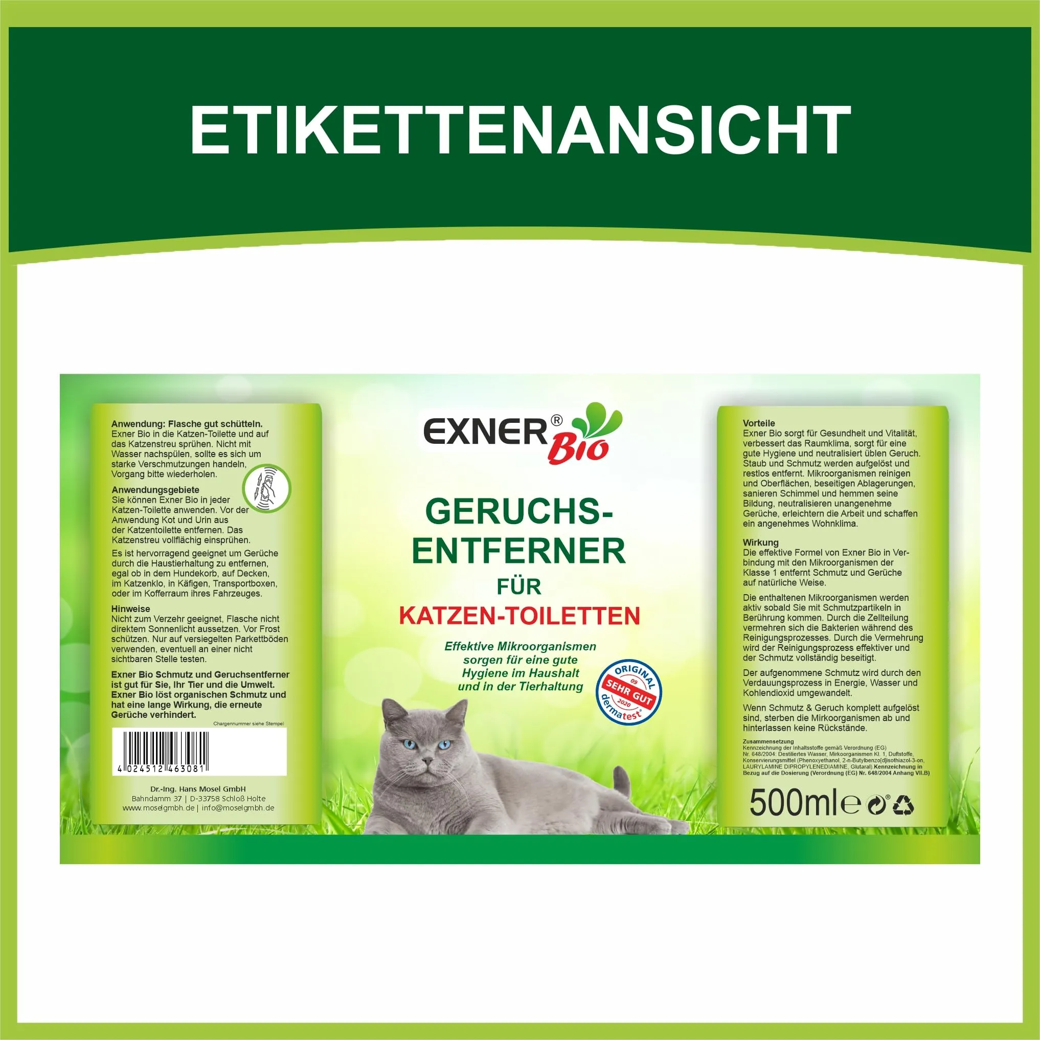 Exner Bio Detergente enzimatico per lettiera per gatti, elimina odori e neutralizzatore di odori contro urina di gatto, escrementi di gatti e odori, con microrganismi efficaci per una rimozione - immagine 8