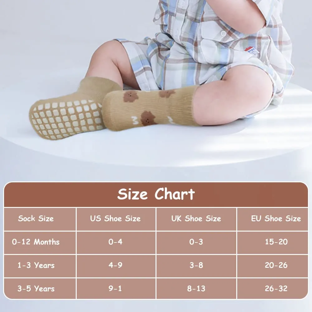 Vicloon Calzini Antiscivolo, 5 Paia per Bambini a Tubo Medio, in Cotone, per Neonato 1-3 Anni, Natale Compleanno Regalo, Motivi Animali - immagine 2