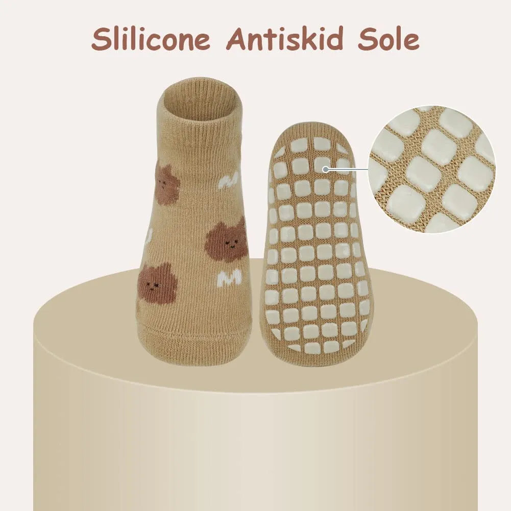 Vicloon Calzini Antiscivolo, 5 Paia per Bambini a Tubo Medio, in Cotone, per Neonato 1-3 Anni, Natale Compleanno Regalo, Motivi Animali - immagine 3