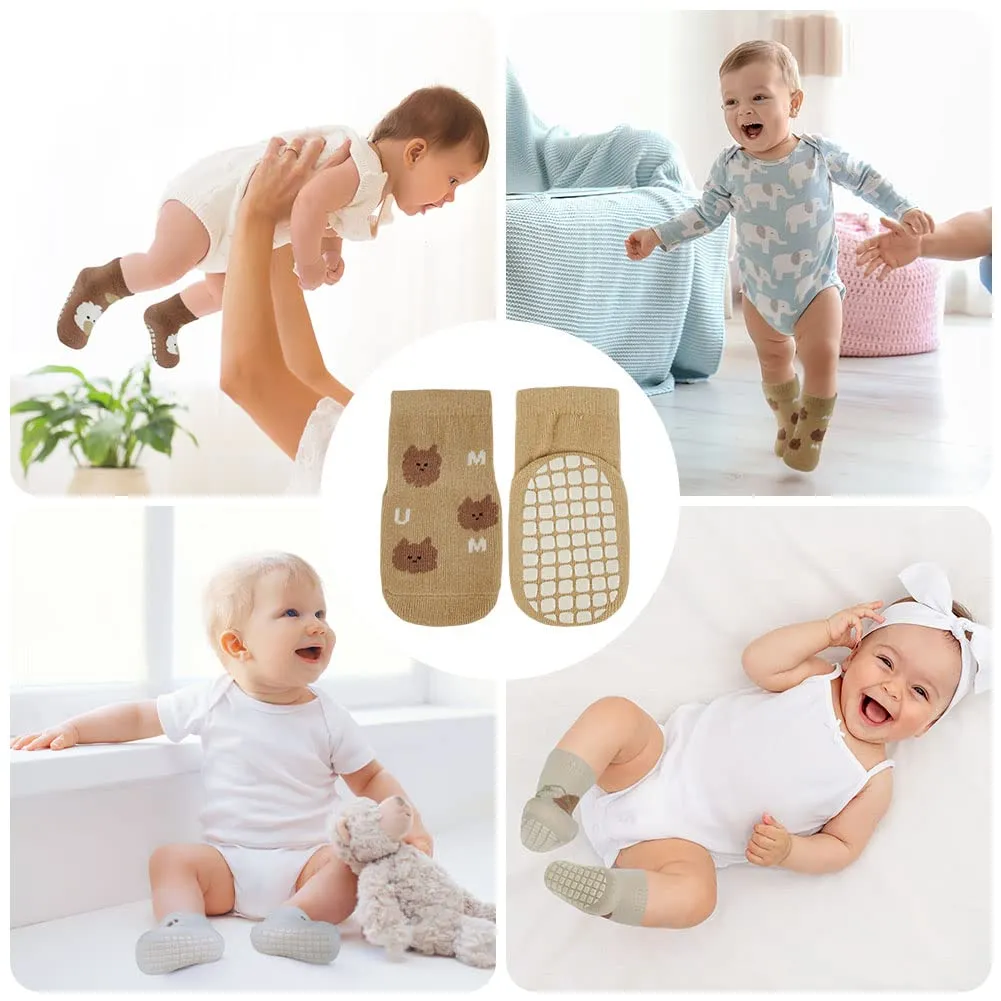 Vicloon Calzini Antiscivolo, 5 Paia per Bambini a Tubo Medio, in Cotone, per Neonato 1-3 Anni, Natale Compleanno Regalo, Motivi Animali - immagine 7