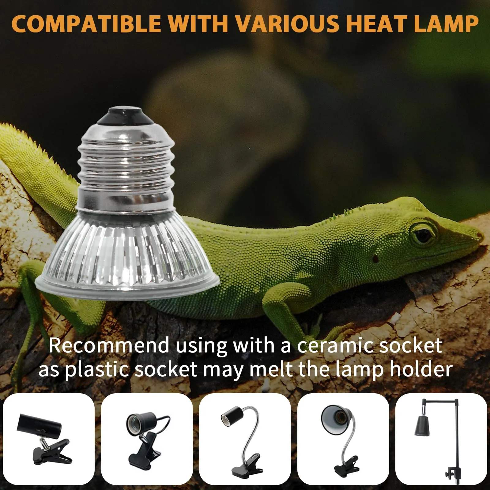 EASYIVY Lampadina Riscaldante per Rettili E27 Lampada UVA UVB Tartarughe 50W Dimmerabile, 230V Lampade Riscaldanti per Terrari Tartaruga Lucertola Serpente Acquario Animali, 4 pezzi - immagine 6
