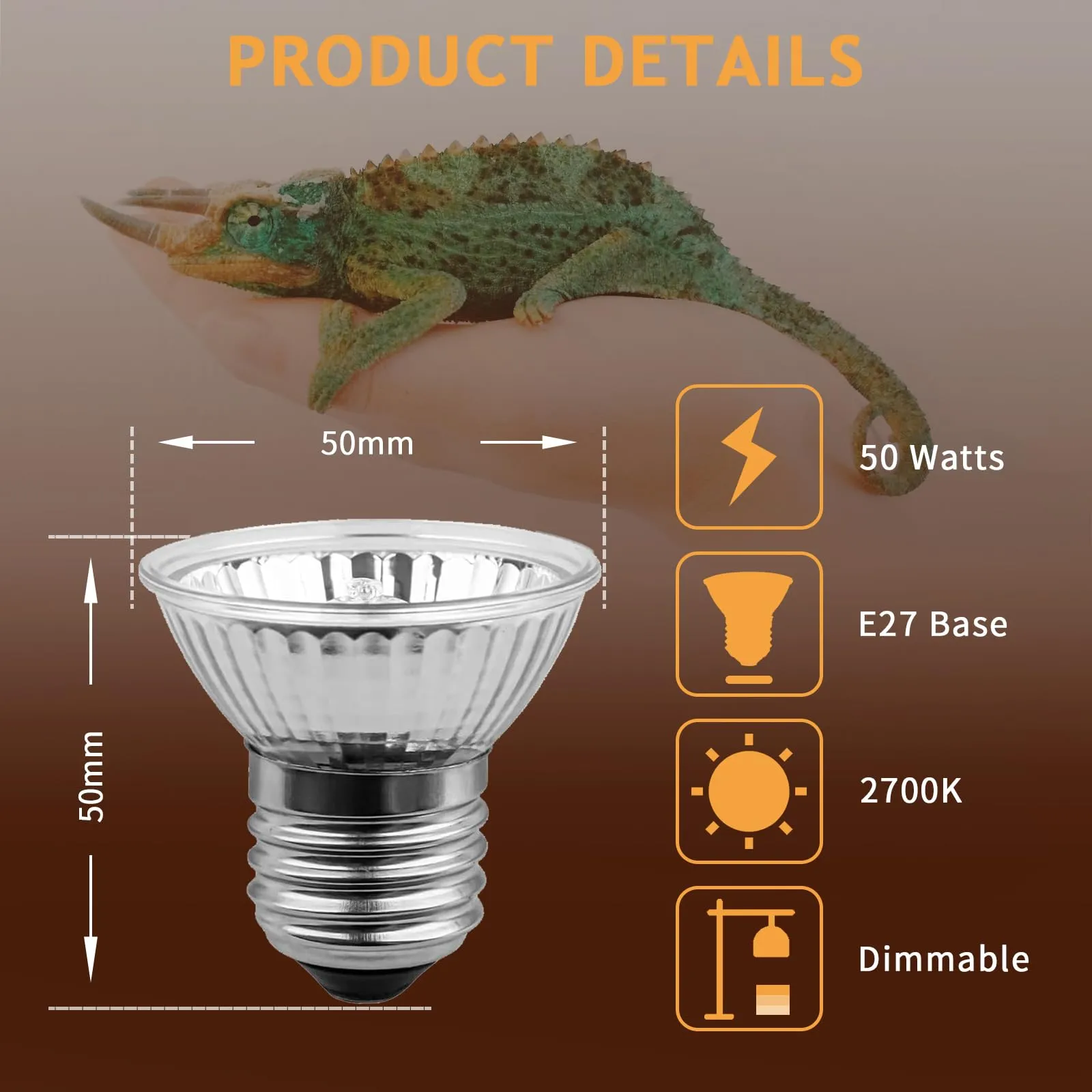 EASYIVY Lampadina Riscaldante per Rettili E27 Lampada UVA UVB Tartarughe 50W Dimmerabile, 230V Lampade Riscaldanti per Terrari Tartaruga Lucertola Serpente Acquario Animali, 4 pezzi - immagine 7