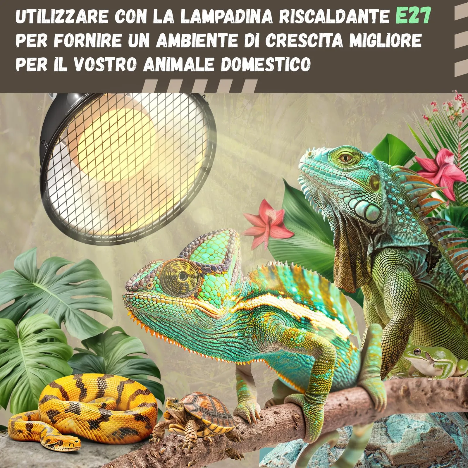 GlowUp Rettile Portalampada Riscaldante per Tartarughe, 5.5 Pollici E27 160W Riflettore Porta Lampada per Rettili, Lampada Riscaldante Tartarughe Rettili per Lampadine UVA UVB, Lampadine Infrarossi - immagine 2