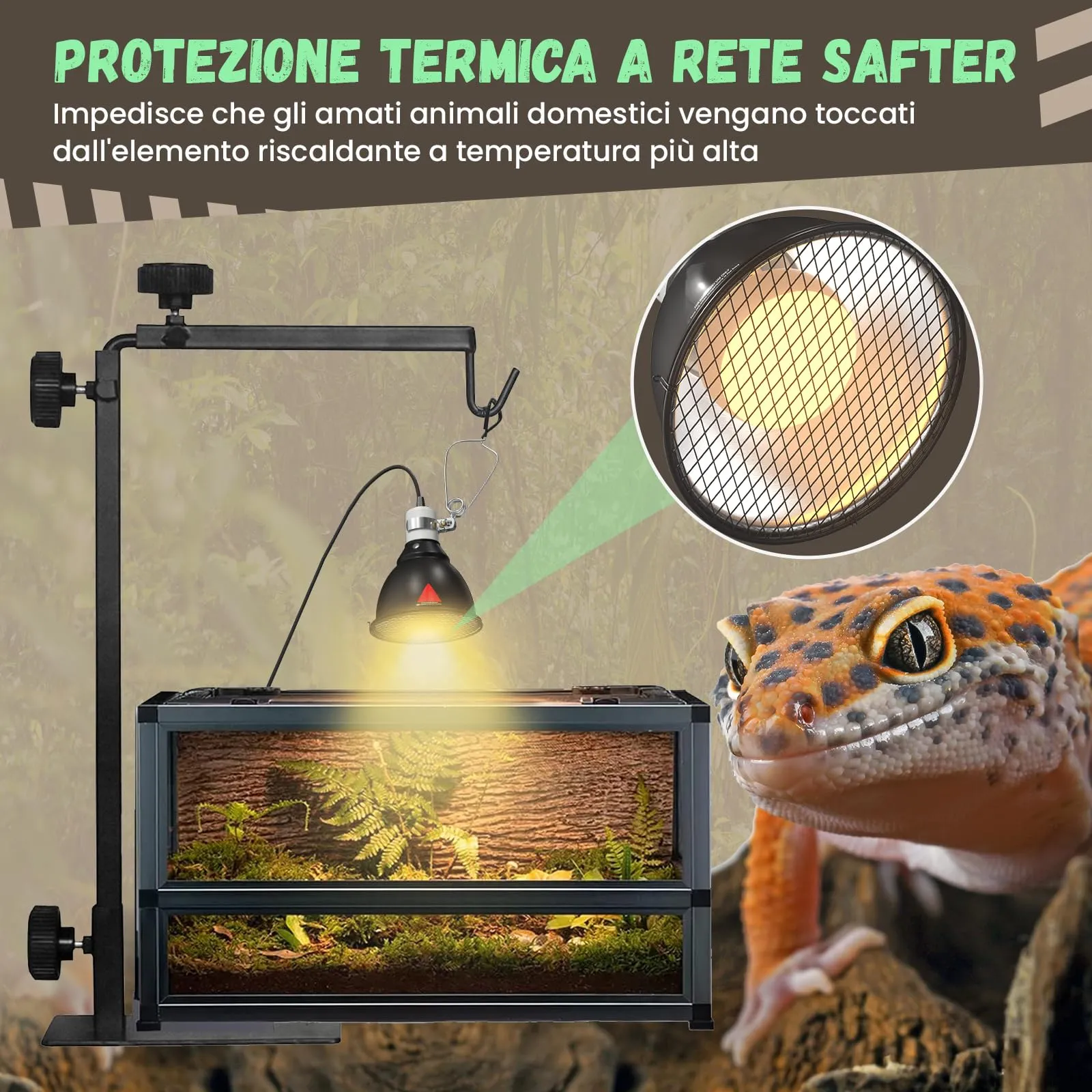 GlowUp Rettile Portalampada Riscaldante per Tartarughe, 5.5 Pollici E27 160W Riflettore Porta Lampada per Rettili, Lampada Riscaldante Tartarughe Rettili per Lampadine UVA UVB, Lampadine Infrarossi - immagine 3