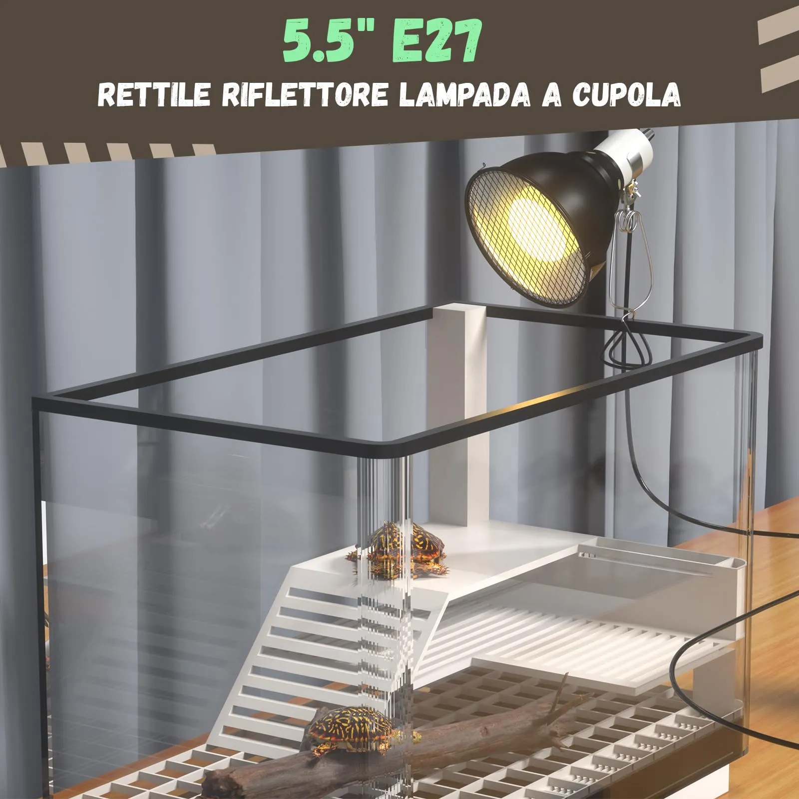 GlowUp Rettile Portalampada Riscaldante per Tartarughe, 5.5 Pollici E27 160W Riflettore Porta Lampada per Rettili, Lampada Riscaldante Tartarughe Rettili per Lampadine UVA UVB, Lampadine Infrarossi - immagine 4