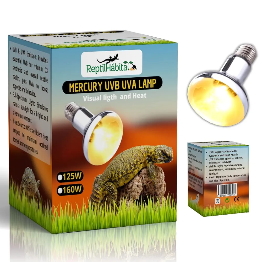 ReptilHábitat – Lampada UVB UVA con Calore per Rettili 100W – Lampada ai Vapori di Mercurio Tutto in Uno per Terrari – Luce Solare Artificiale con Protezione Termica - immagine 1