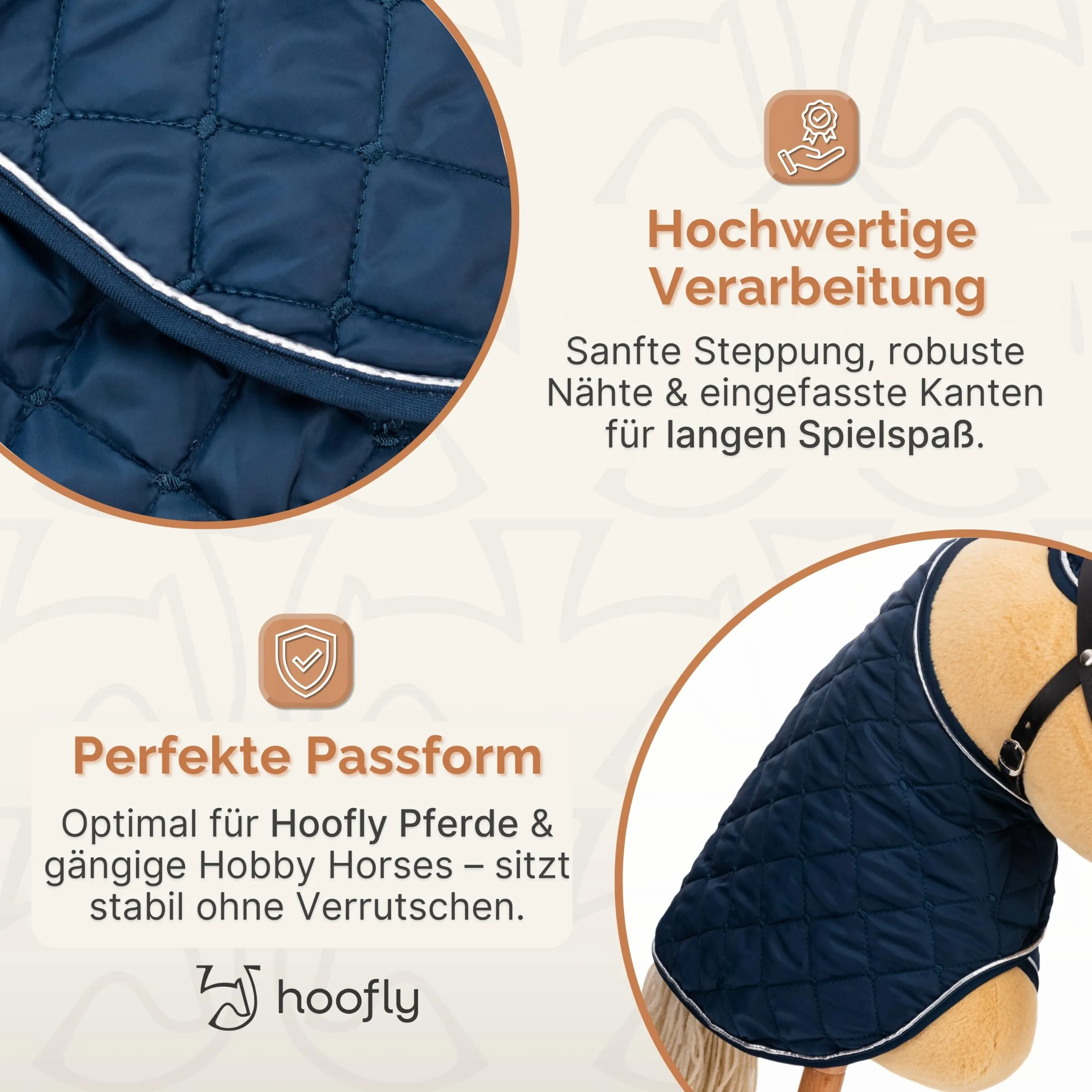 Hoofly Accessori Cavalluccio da Tiro – Coperta in Blu, Morbida e Durevole [Testato TÜV], Coperta di Alta Qualità e Stile per Cavalluccio da Tiro per Gioco, Cura e Addestramento - immagine 4