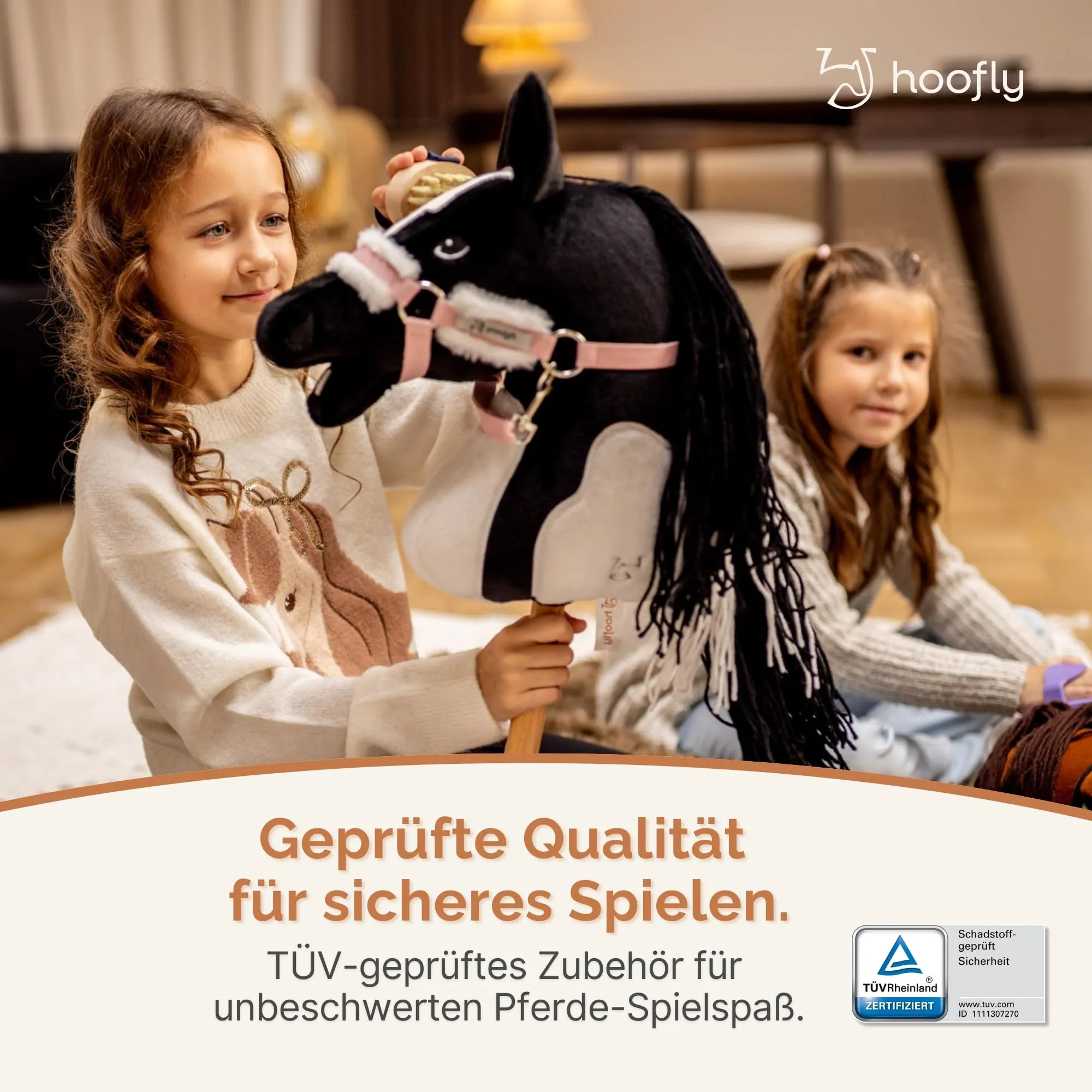 Hoofly Accessori Hobby Horse – Cavezza in rosa con corda e moschettone [certificato TÜV] per hobby horse in dimensioni DIN A3 – Attrezzatura di alta qualità nel set – Ideale per gioco e allenamento - immagine 3