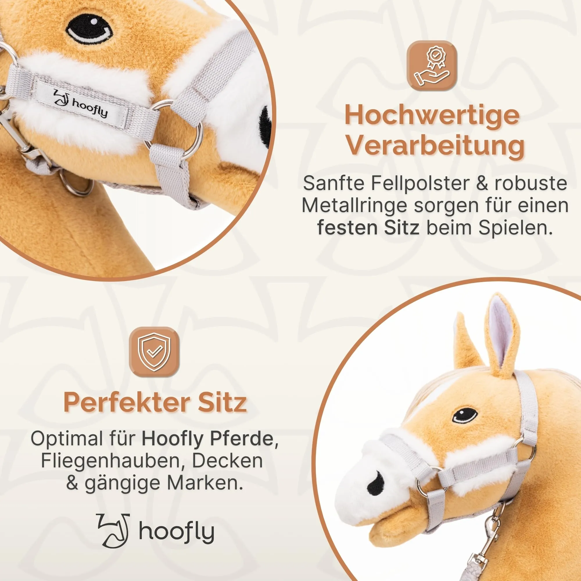 Hoofly Hobby Horse accessori, cavezza in grigio, con lavoro a maglia e moschettone, testato TÜV, per cavalli a bastone in formato DIN A3, set di equipaggiamento di alta qualità, ideale per gioco e - immagine 4