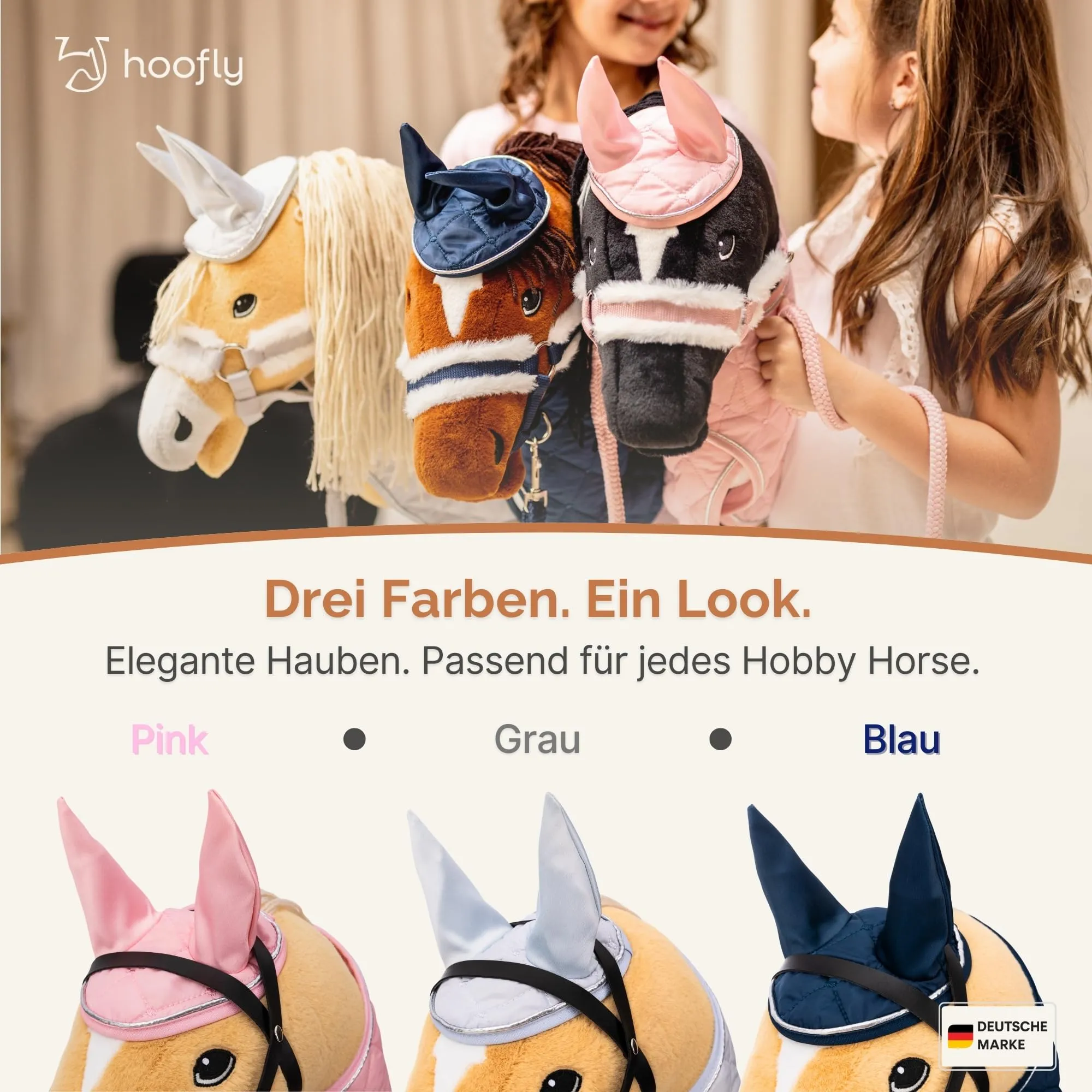 Hoofly Hobby Horse Accessori – Cuffia antimosche rosa per cavalli hobby [certificazione TÜV], ideale per gioco e allenamento - immagine 2