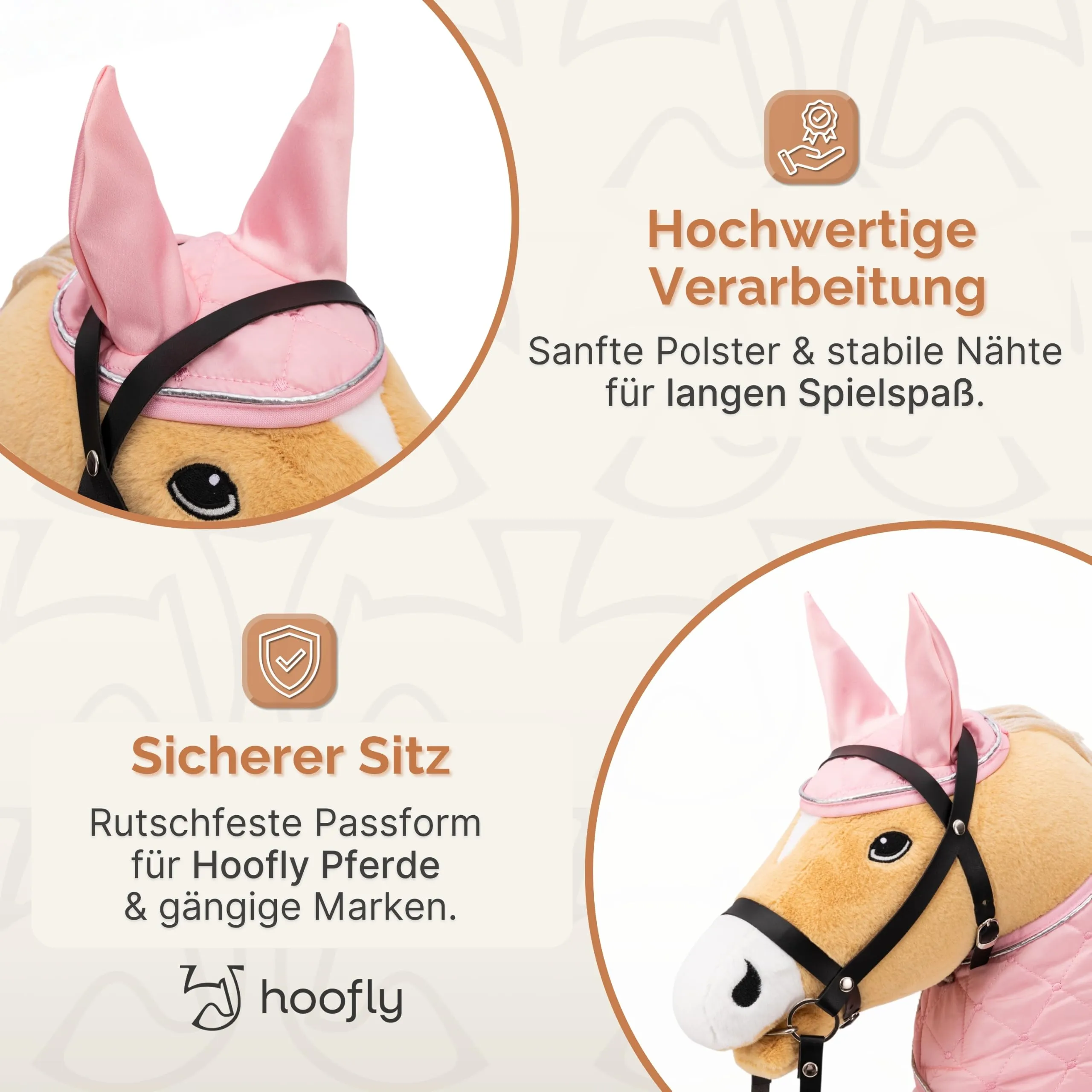 Hoofly Hobby Horse Accessori – Cuffia antimosche rosa per cavalli hobby [certificazione TÜV], ideale per gioco e allenamento - immagine 4