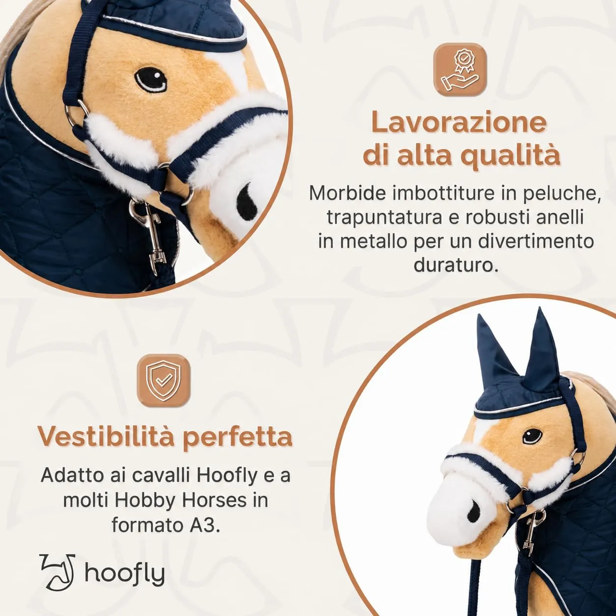 Set di accessori per cavalluccio Hobby Horse di Hoofly - Cavezza con maglia, coperta e antimosche in blu per cavallini da hobby [Approvato TÜV] - Ideale per gioco, allenamento e piccoli tornei - immagine 4