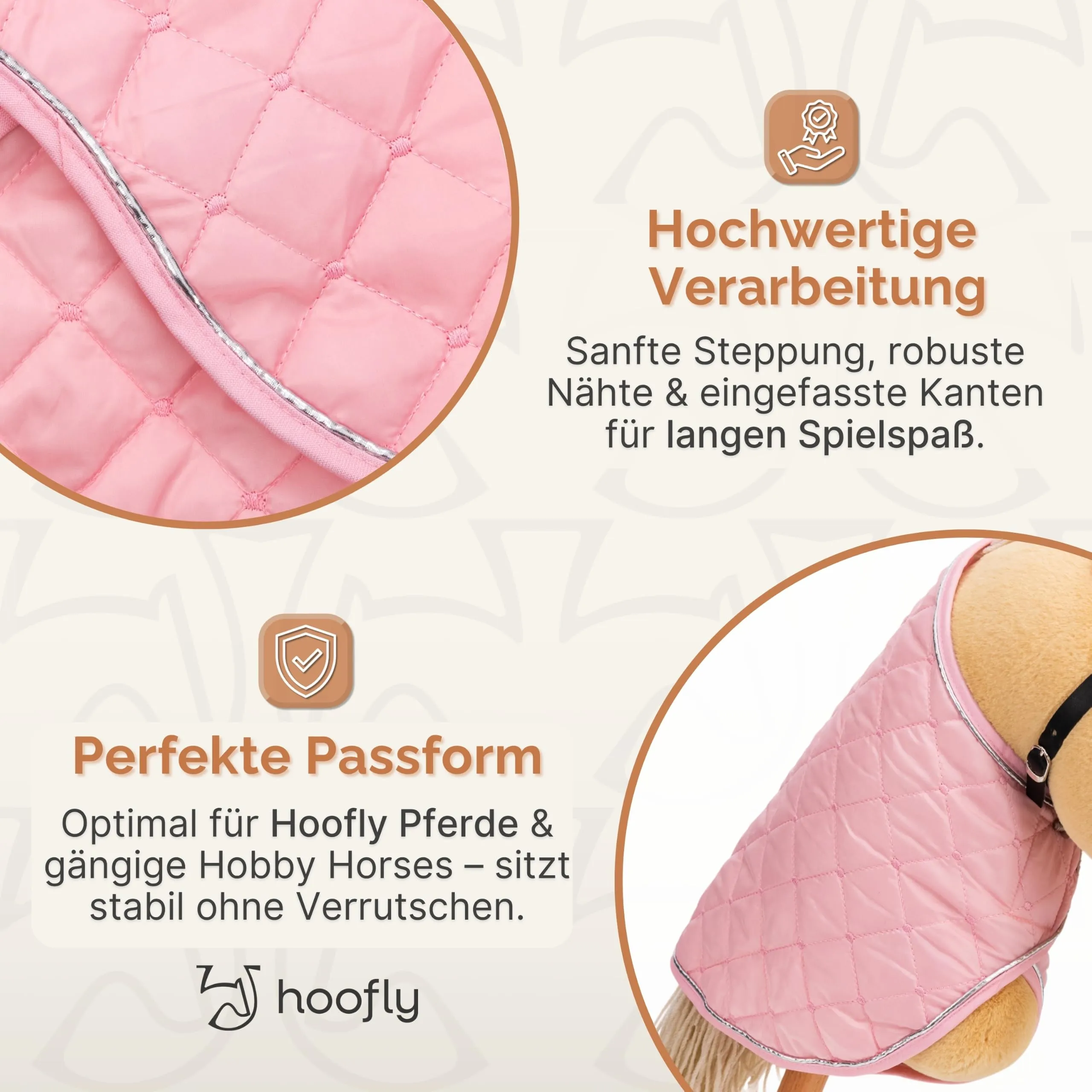 Hoofly Accessori Hobby Horse - Coperta rosa morbida e resistente - Certificata TÜV - Di alta qualità ed elegante - Per il gioco, la manutenzione e l'allenamento - immagine 4