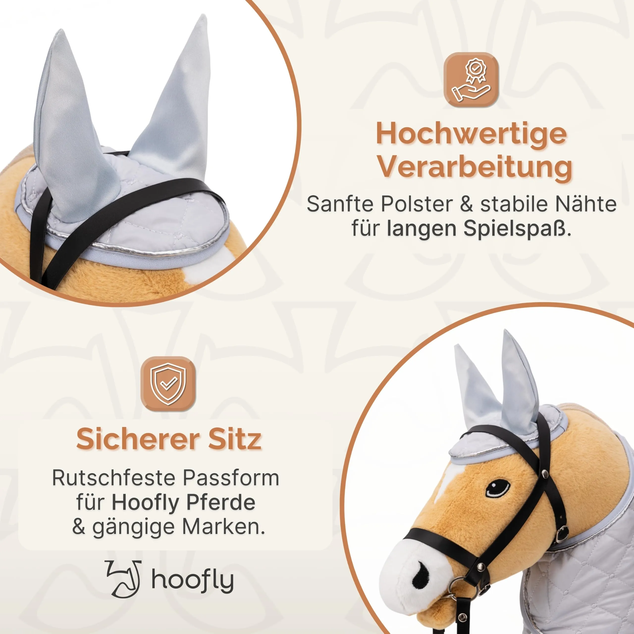 Hoofly Accessori per hobby Horse – Cappuccio per mosche in grigio per hobby Horses [certificato TÜV] – ideale per gioco e allenamento - immagine 4