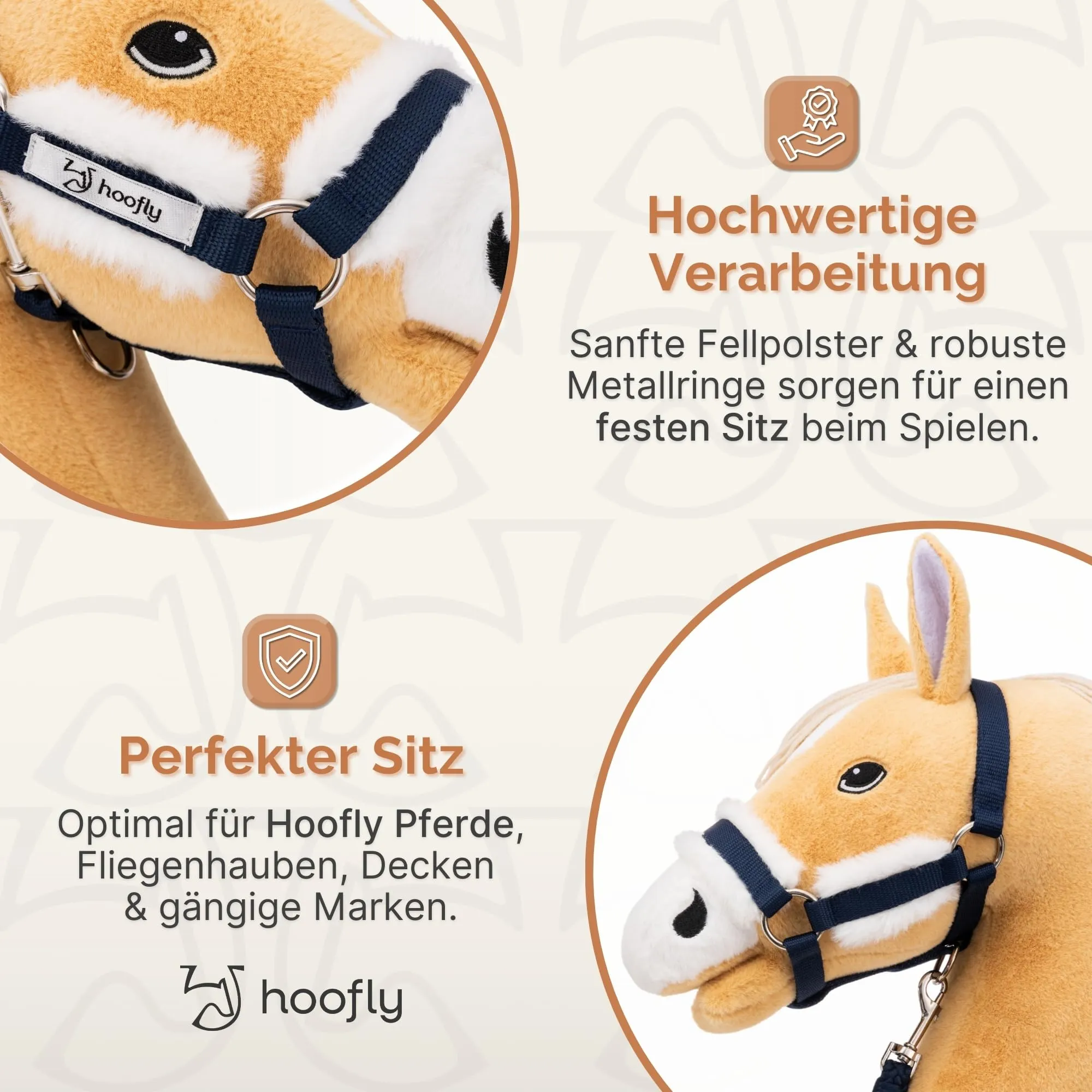 Hoofly Accessori per Hobby Horse – Cavezza in blu, con corda e moschettone [certificato TÜV] per cavalli a bastone di dimensioni DIN A3 – Attrezzatura di alta qualità in set – Ideale per gioco e - immagine 4