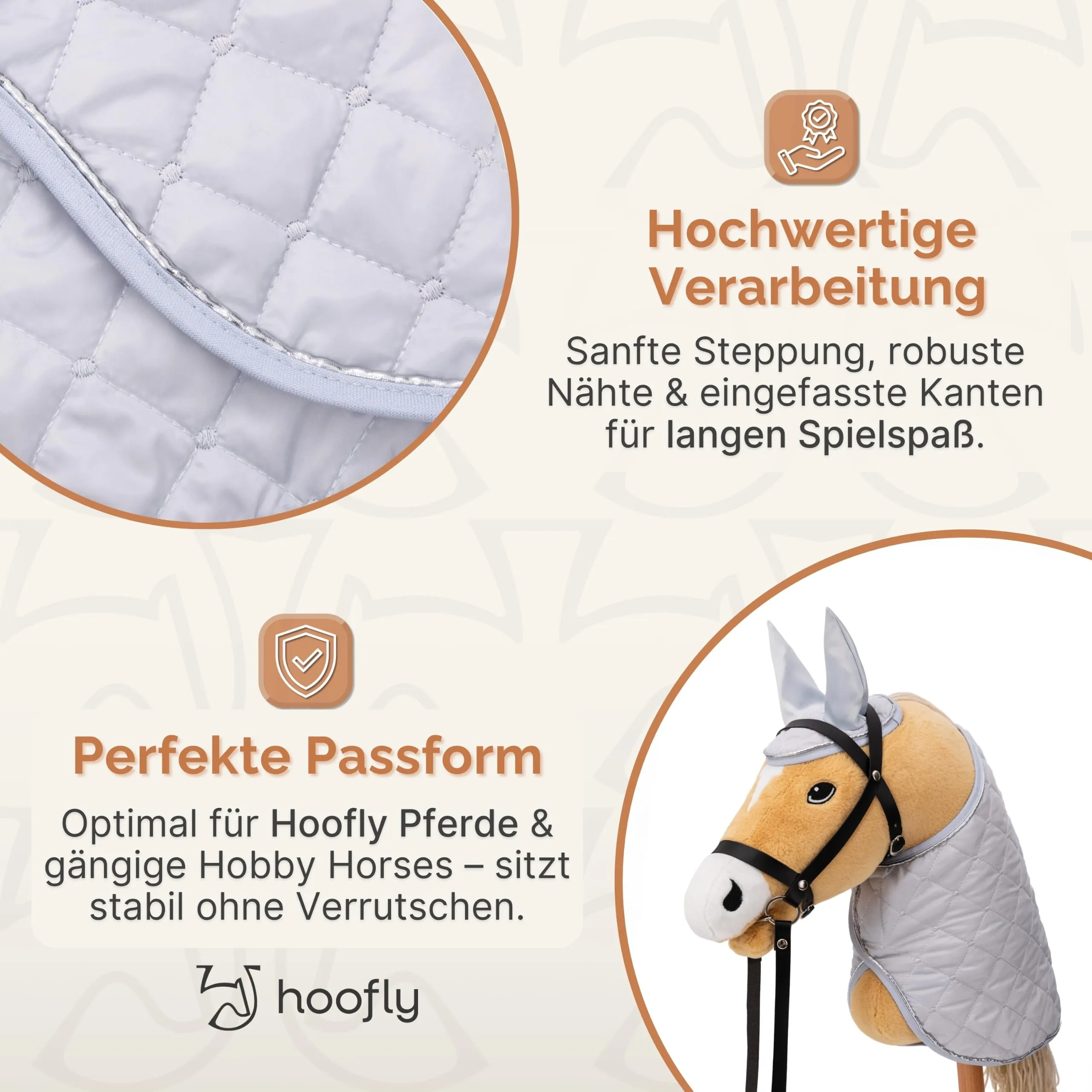 Hoofly Hobby Horse - Kit di accessori per Hobby Horses - Coperta e berretto antimosche grigia [certificato TÜV] - Attrezzatura di alta qualità in kit - ideale per il gioco e l'allenamento - immagine 4