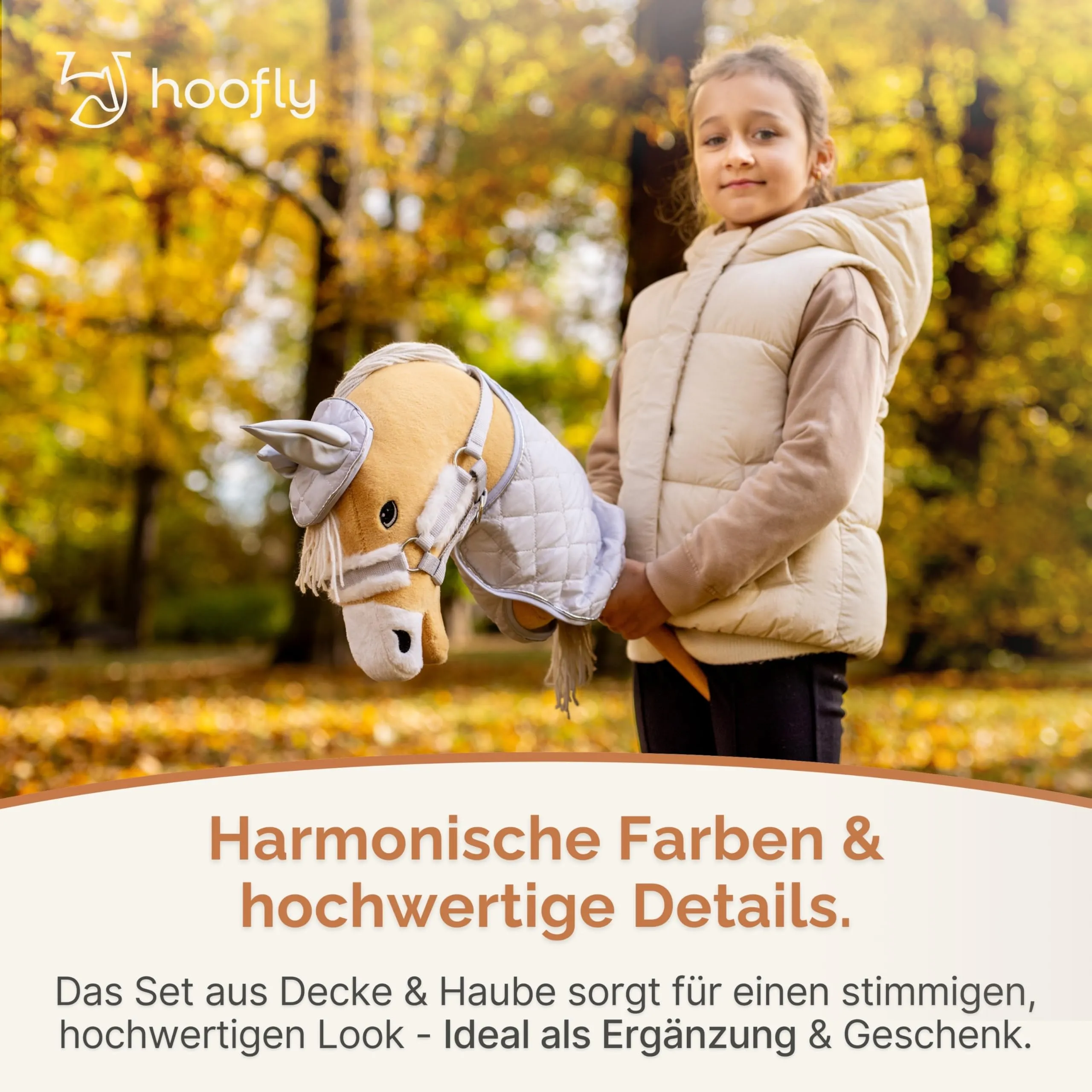 Hoofly Hobby Horse - Kit di accessori per Hobby Horses - Coperta e berretto antimosche grigia [certificato TÜV] - Attrezzatura di alta qualità in kit - ideale per il gioco e l'allenamento - immagine 5