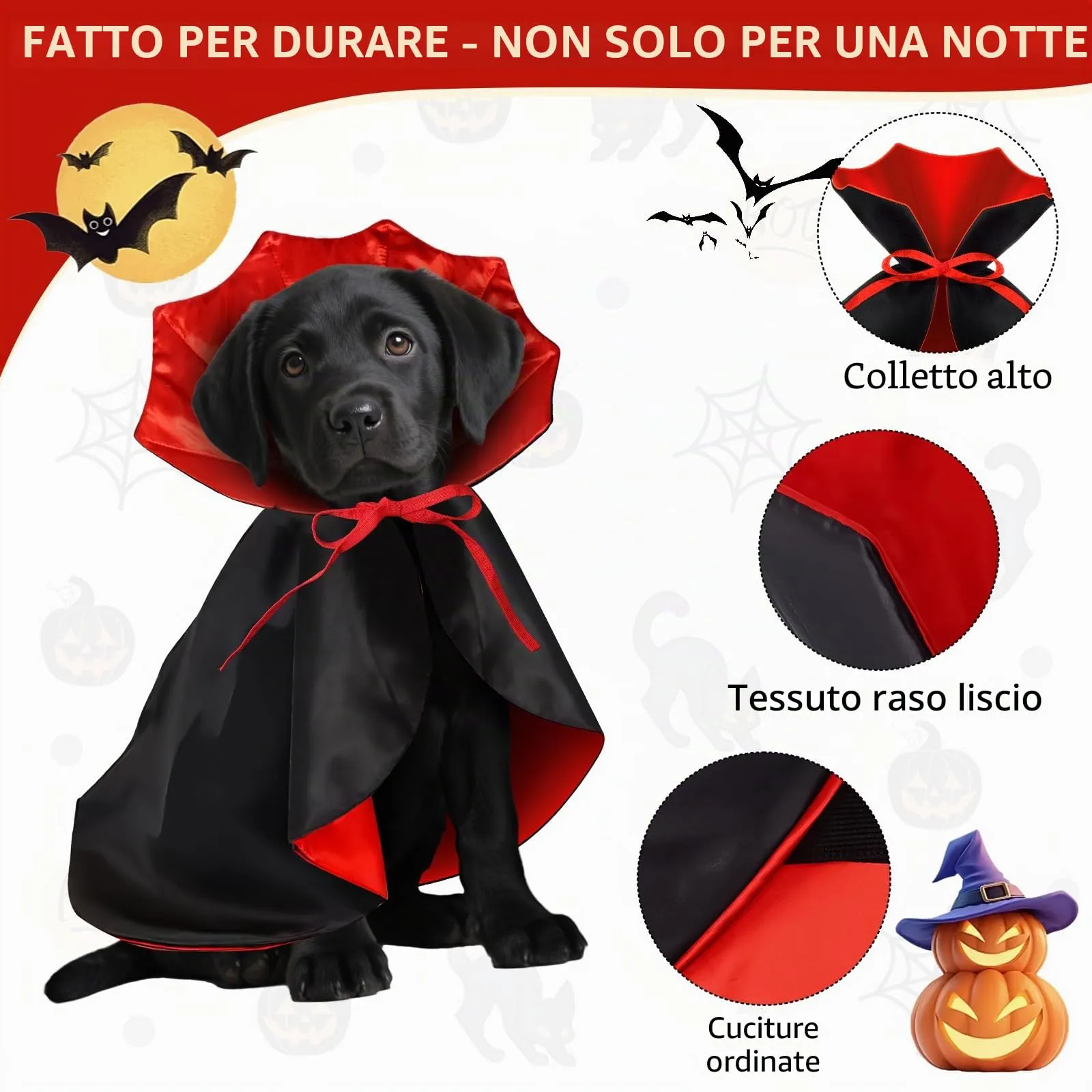 HSSPYY Mantello per cani, costumi di Halloween per cani di taglia grande, media e piccola, costume da vampiro per cuccioli, mantello per gatti, feste cosplay, rosso e nero - immagine 5