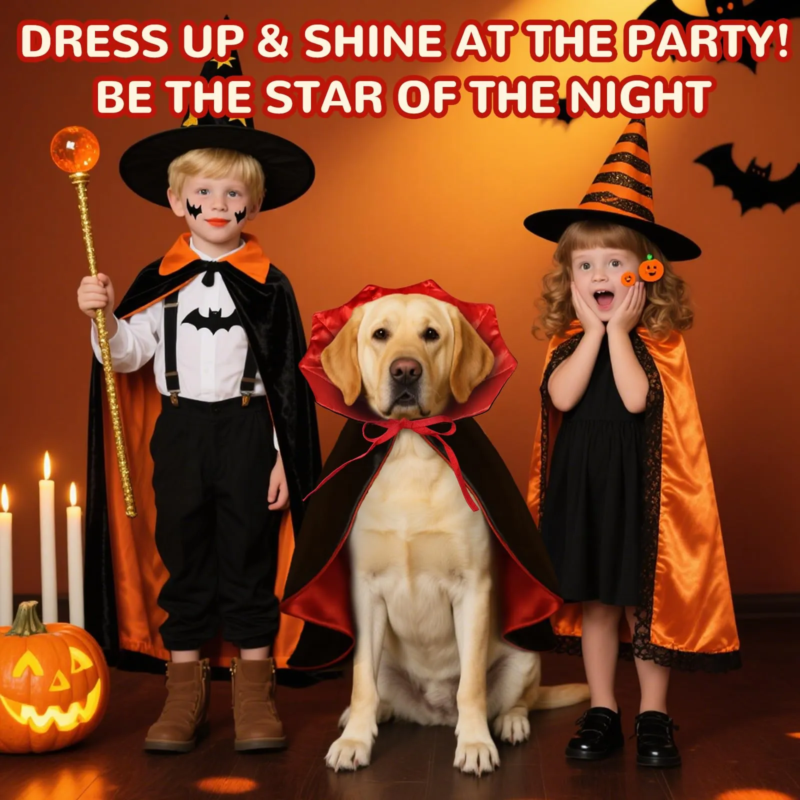 HSSPYY Mantello per cani, costumi di Halloween per cani di taglia grande, media e piccola, costume da vampiro per cuccioli, mantello per gatti, feste cosplay, rosso e nero - immagine 6