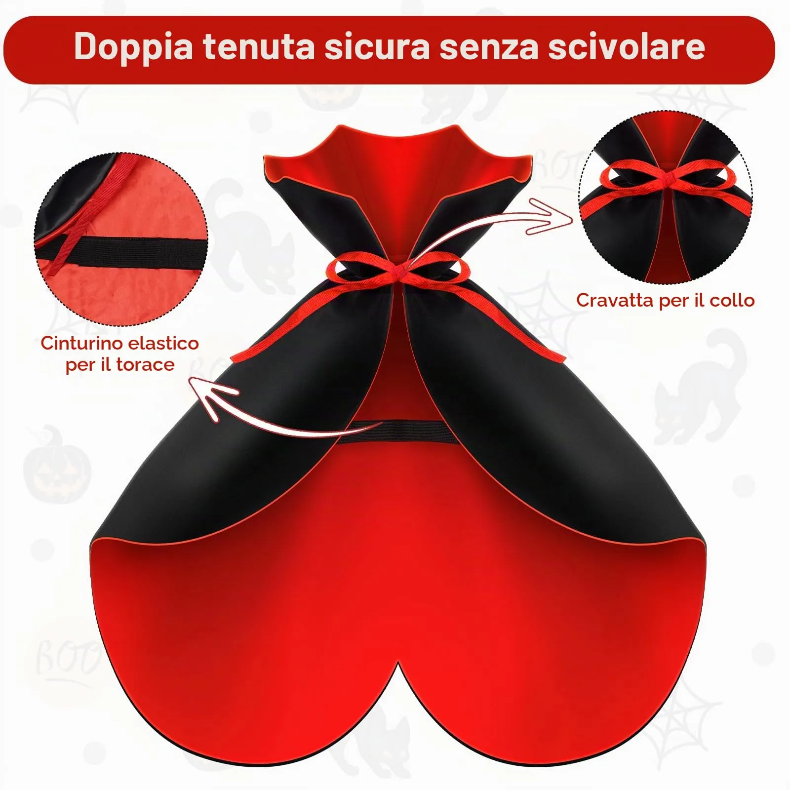 HSSPYY - Mantello di Halloween per Cani, Mantello da Vampiro Regolabile in Rosso/Nero per Cani di Taglia Grande, Doppia Fissazione (Collare + Cinturino per il Petto) - immagine 2