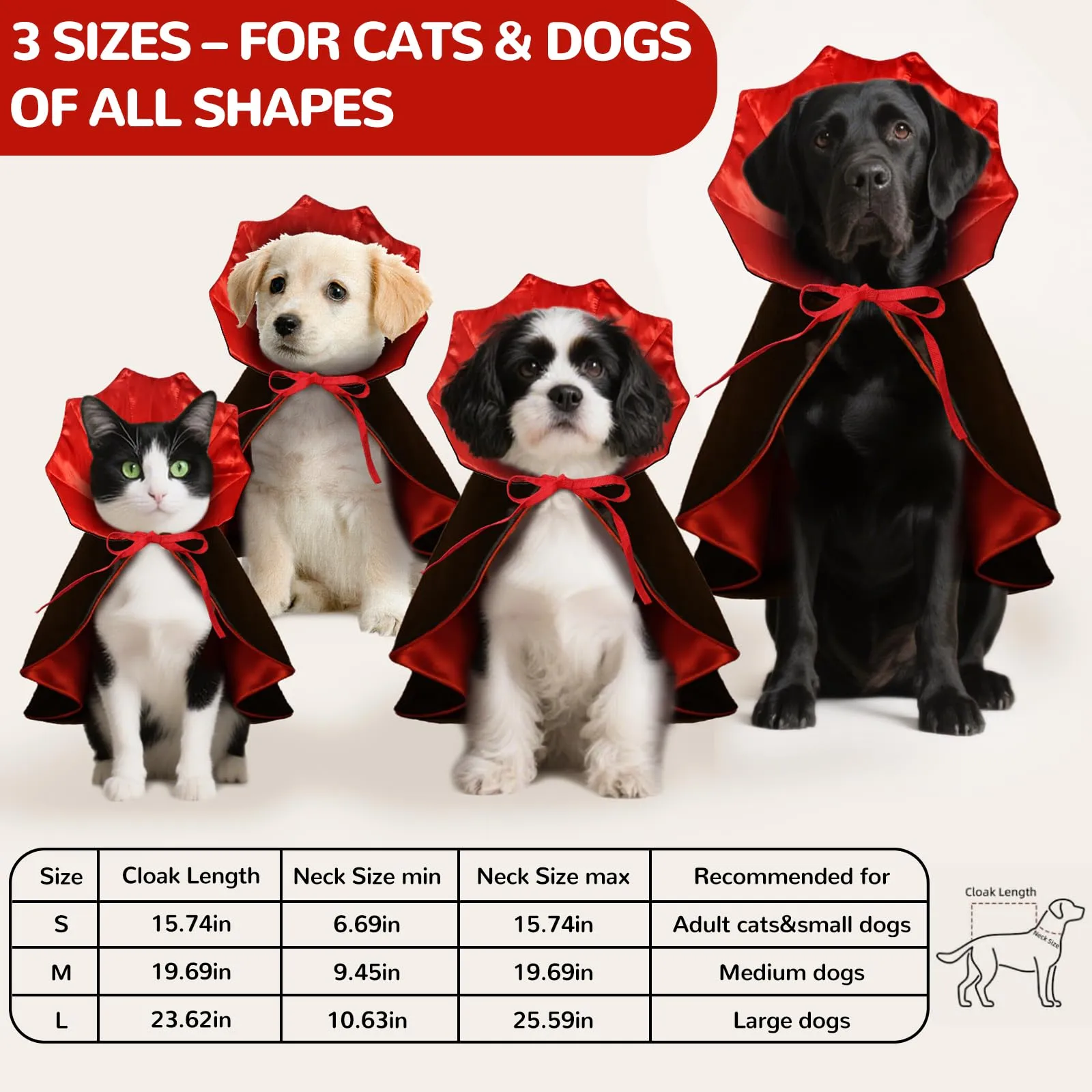 HSSPYY - Mantello di Halloween per Cani, Mantello da Vampiro Regolabile in Rosso/Nero per Cani di Taglia Grande, Doppia Fissazione (Collare + Cinturino per il Petto) - immagine 3
