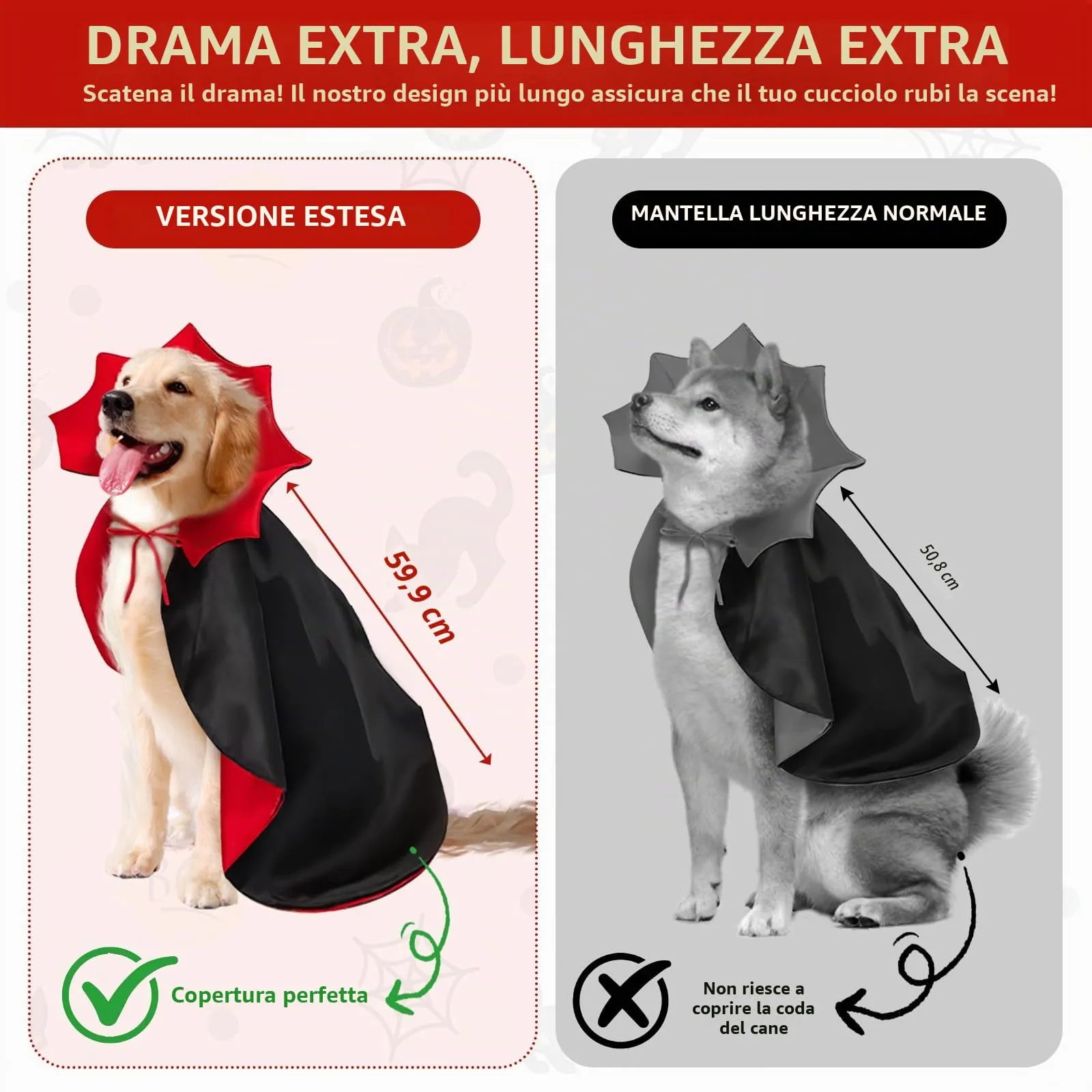 HSSPYY - Mantello di Halloween per Cani, Mantello da Vampiro Regolabile in Rosso/Nero per Cani di Taglia Grande, Doppia Fissazione (Collare + Cinturino per il Petto) - immagine 5