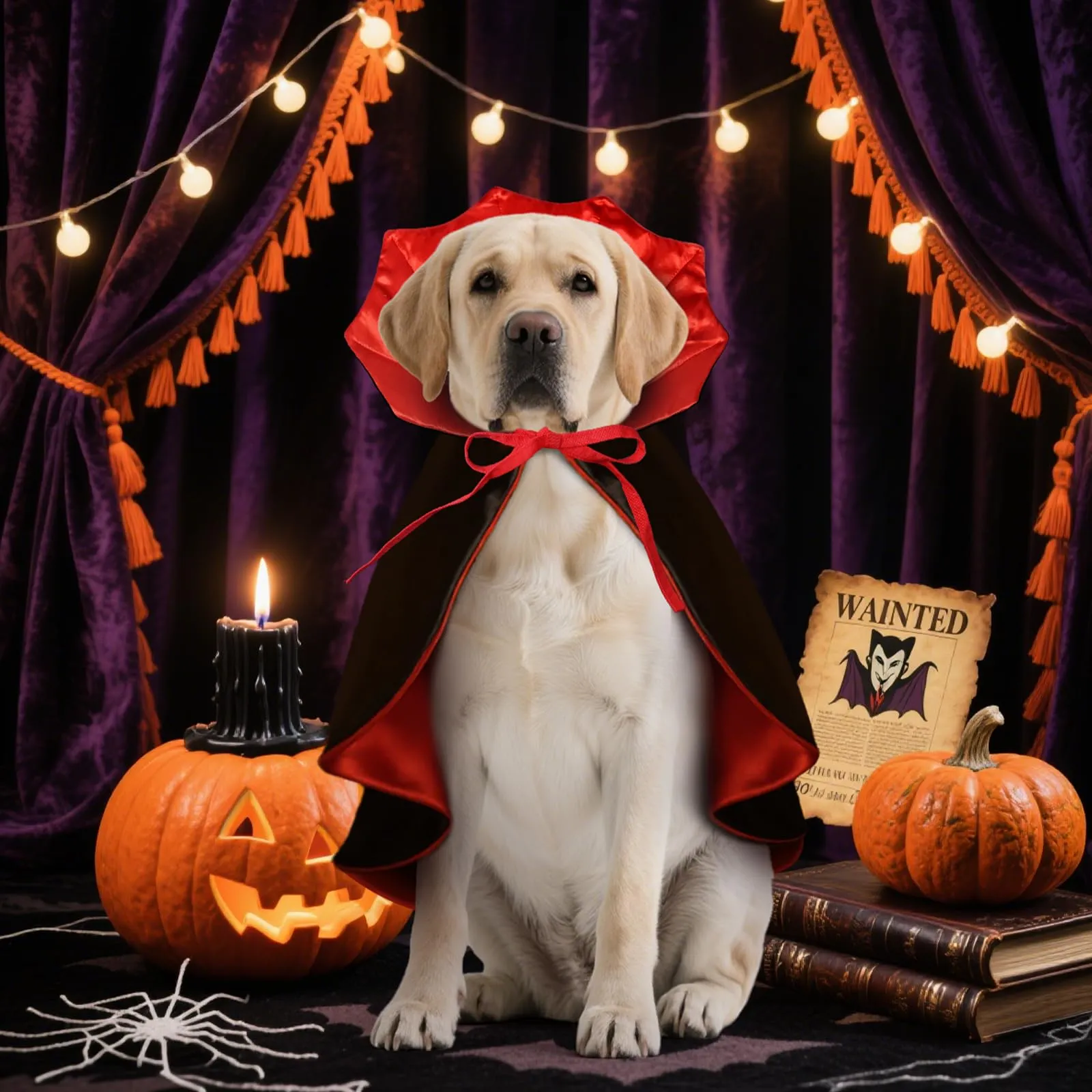 HSSPYY - Mantello di Halloween per Cani, Mantello da Vampiro Regolabile in Rosso/Nero per Cani di Taglia Grande, Doppia Fissazione (Collare + Cinturino per il Petto) - immagine 7